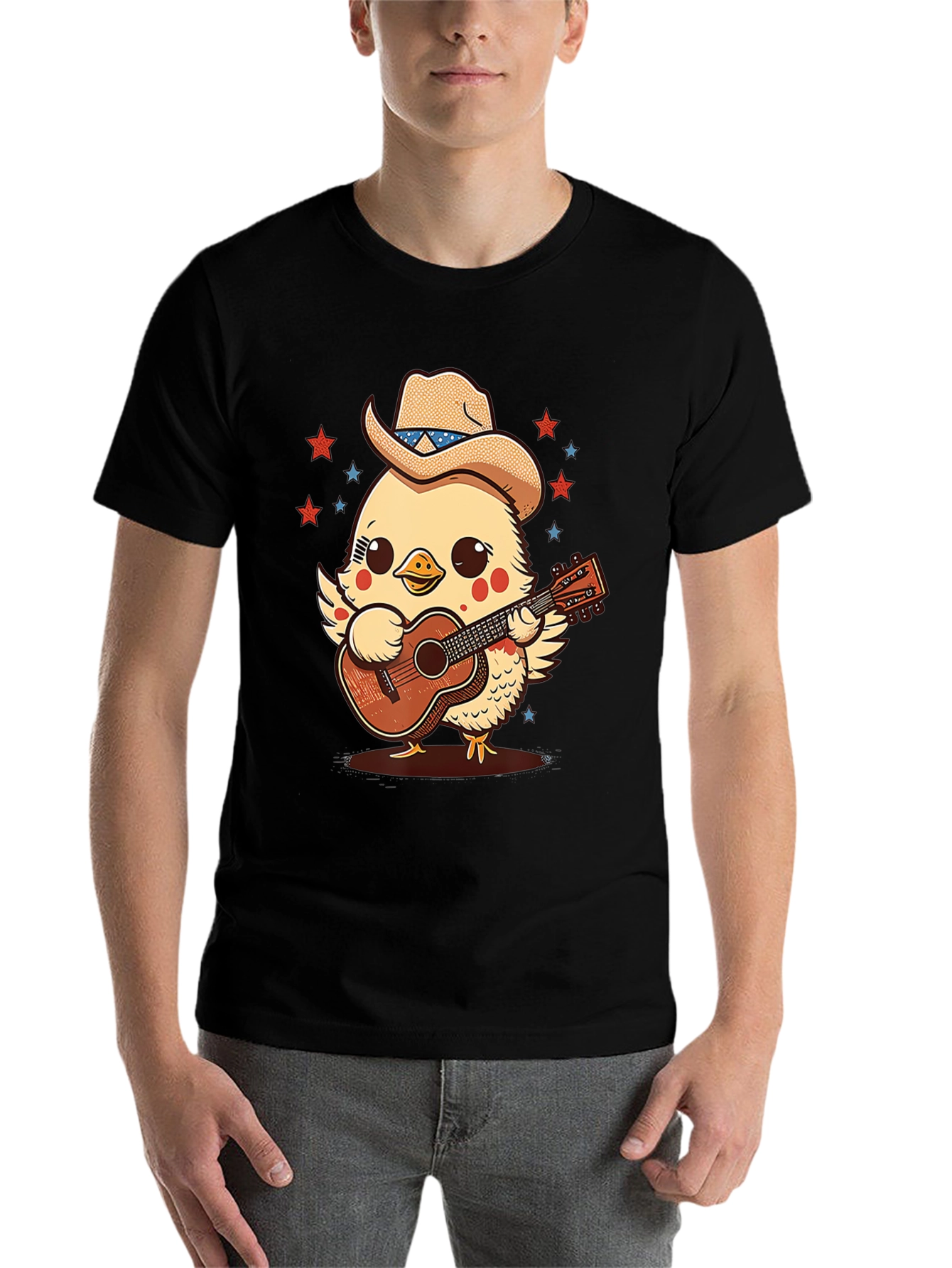 Black Cute Cowboy Chick Guitar T-Shirt view 7