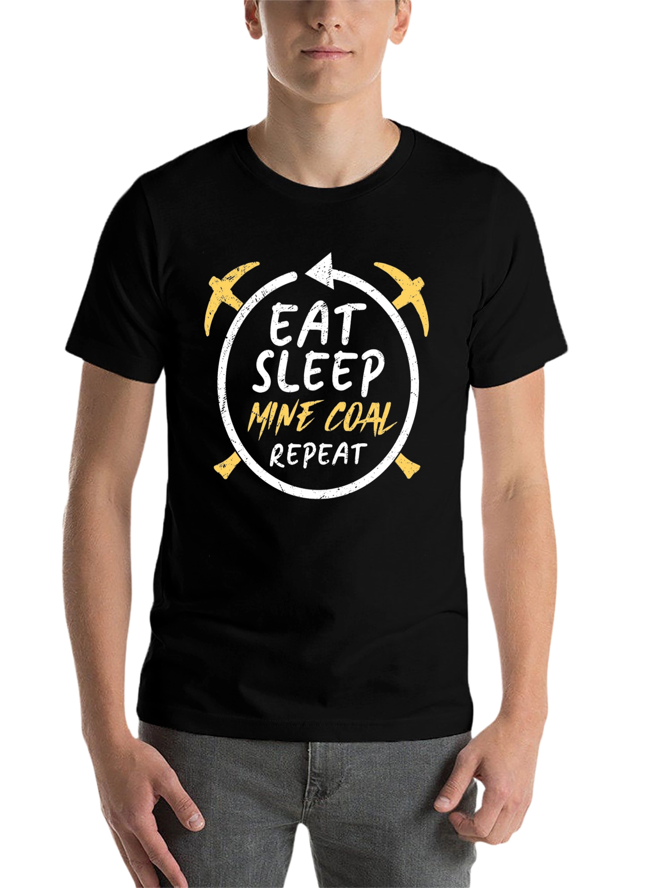 Black Eat Sleep Mine Coal Repeat Black T-Shirt view 7