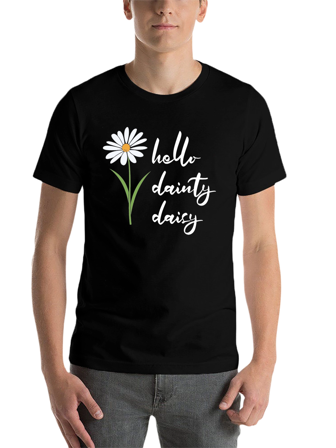 Black Hello Dainty Daisy Graphic Tee - Black Unisex Shirt view 7