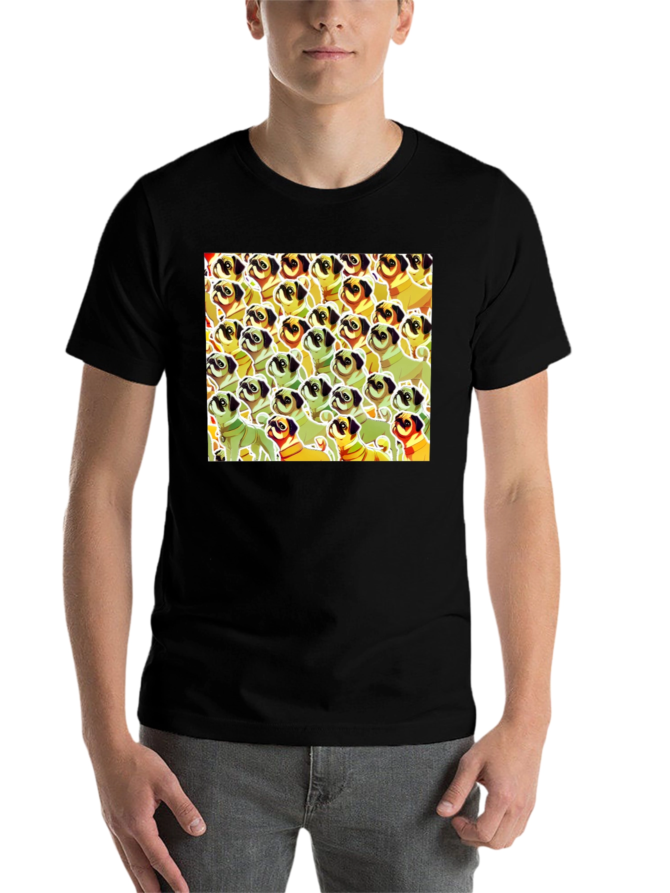 Black Pug Pattern Graphic T-Shirt - Unique Dog Lover Tee view 7