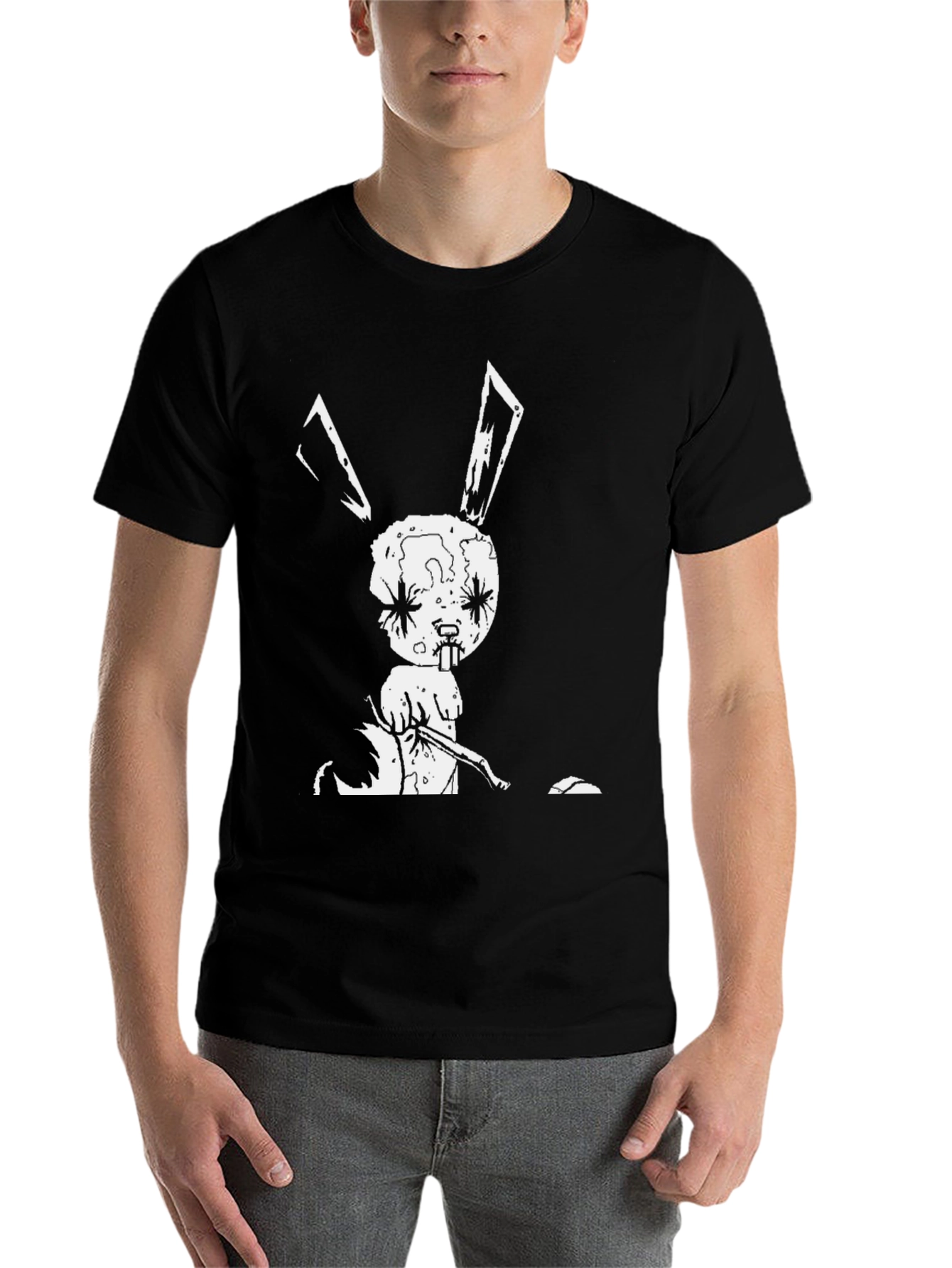 Black Creepy Bunny Graphic Tee - Black view 7