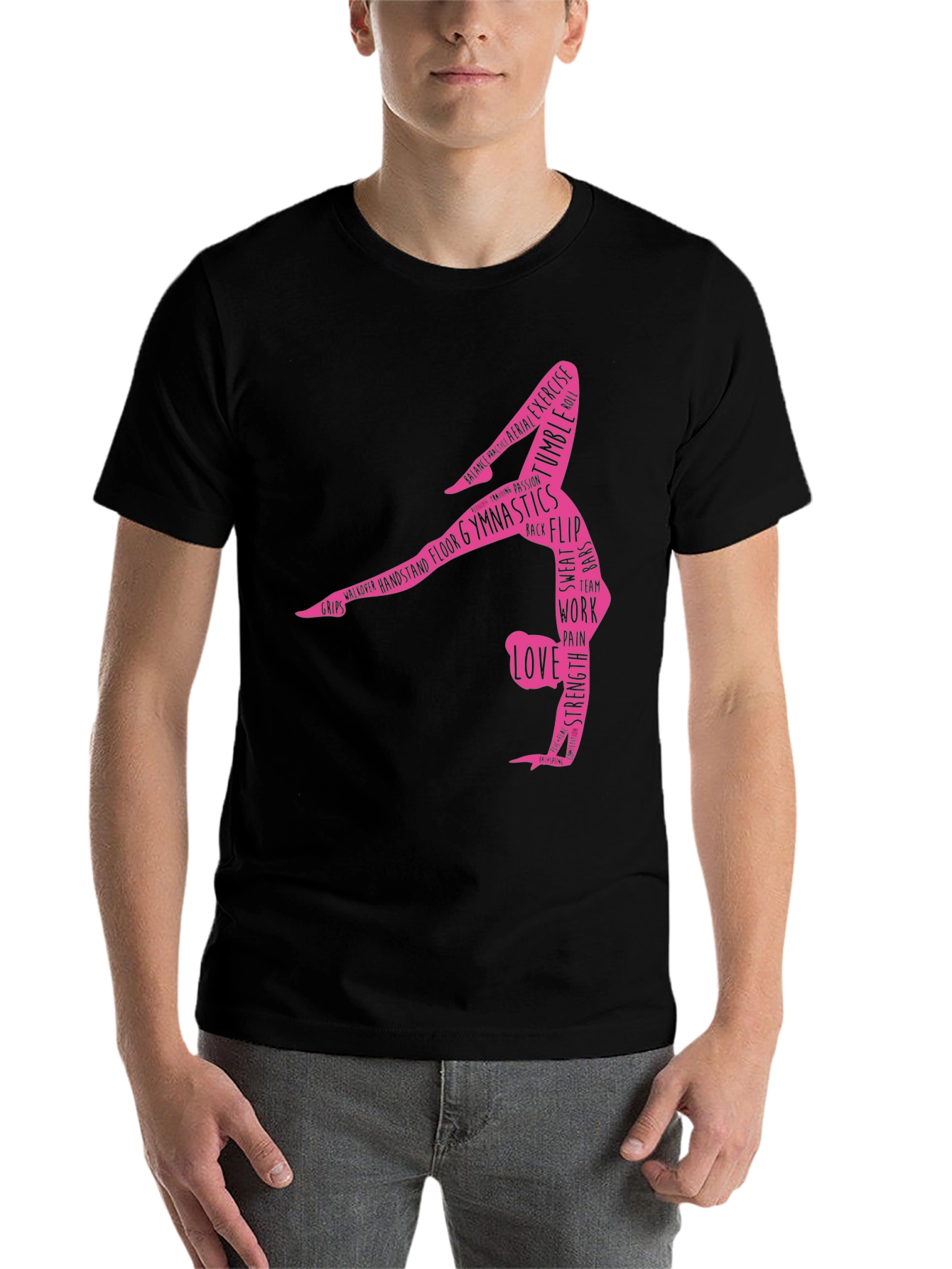 Black Gymnastics Word Art T-Shirt - Black view 7