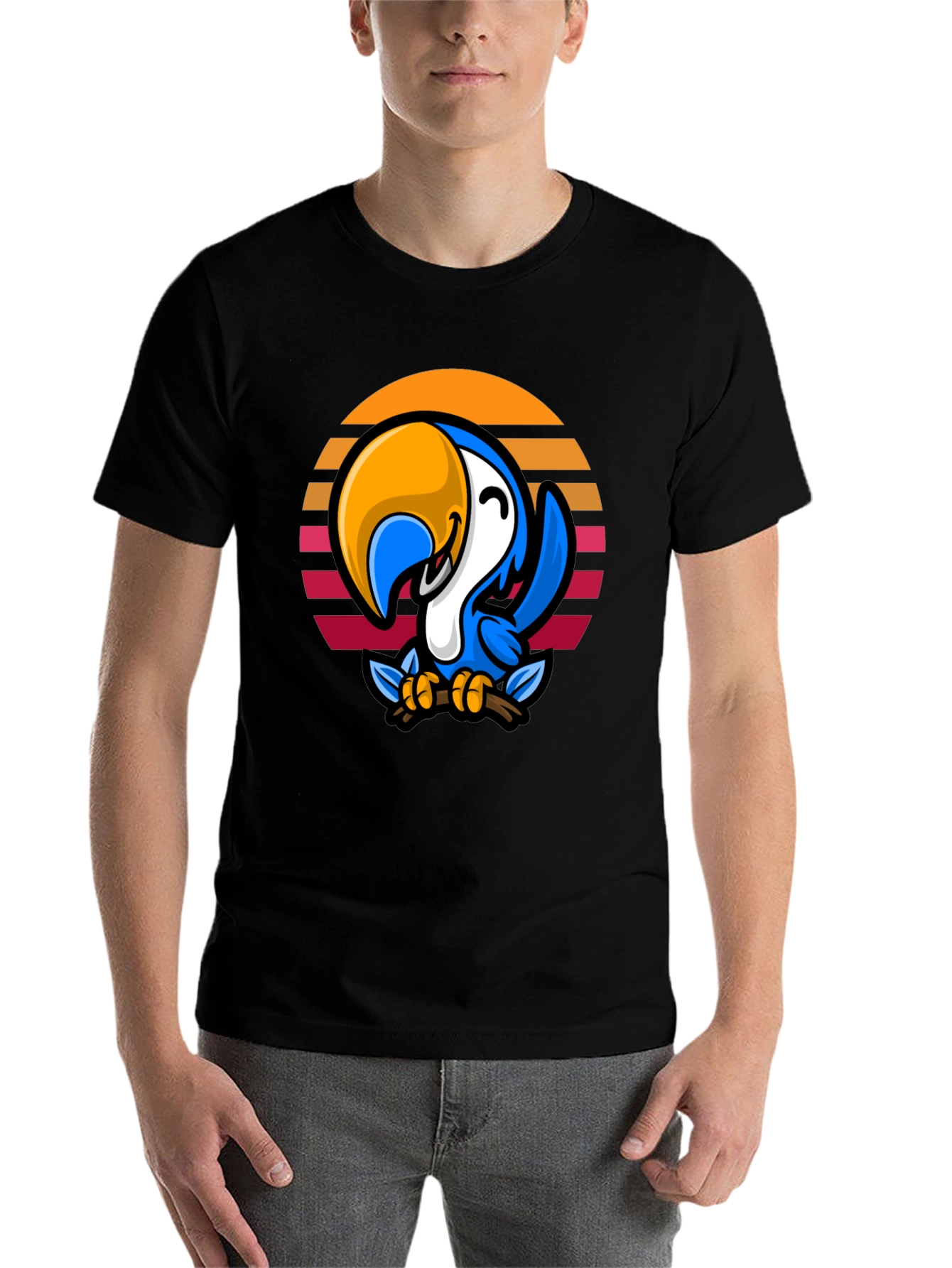 Black Retro Parrot Graphic Tee - Black Cotton Blend view 7