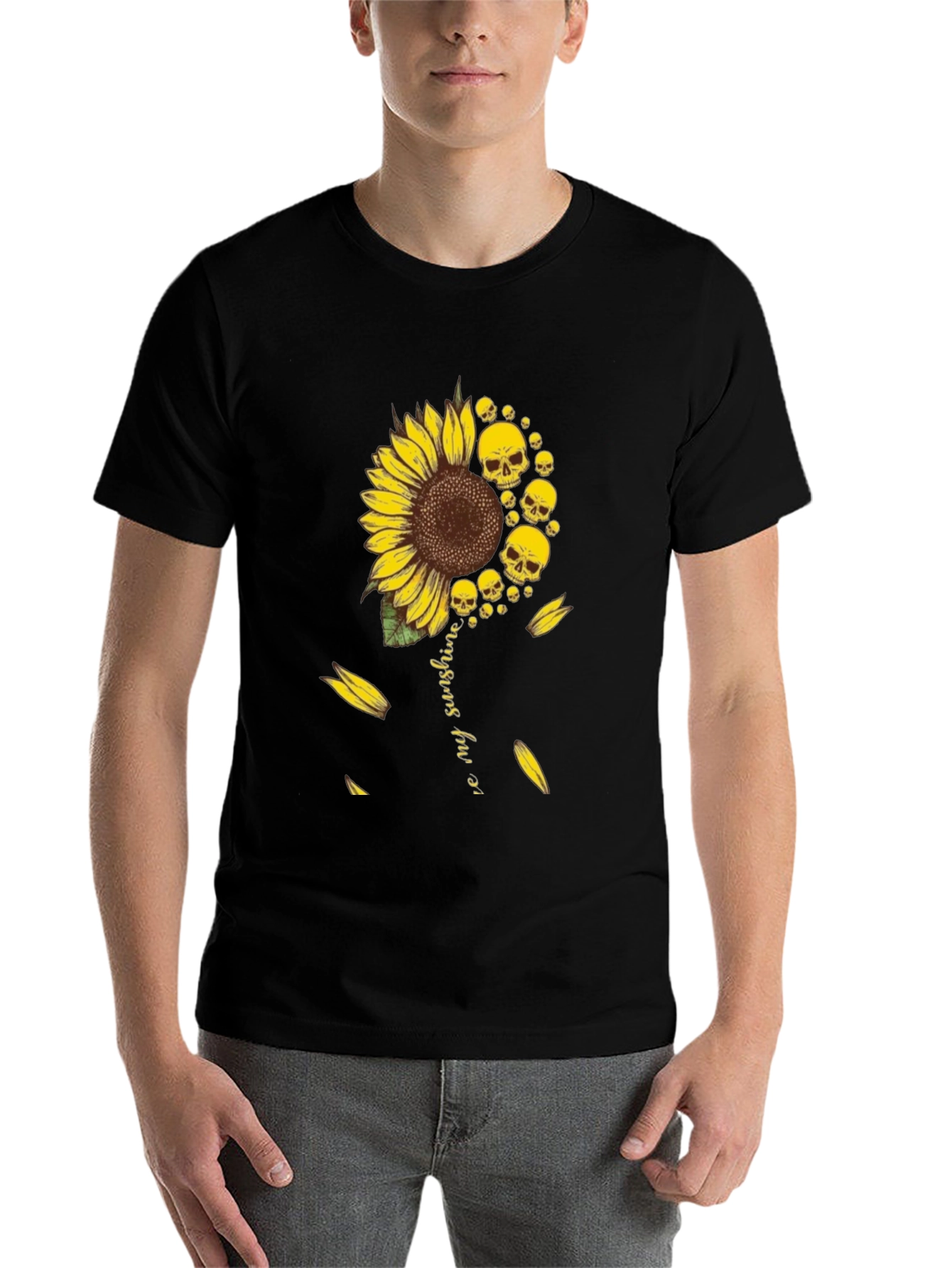 Black Sunflower Skull Graphic T-Shirt - You Are My Sunshine Tee view 7