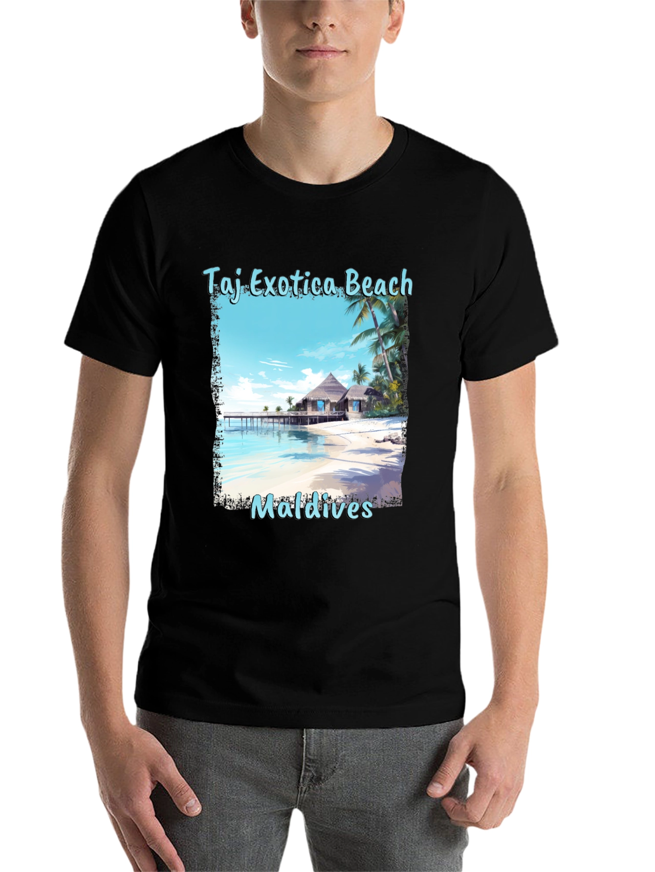 Black Taj Exotica Beach Maldives T-Shirt view 7