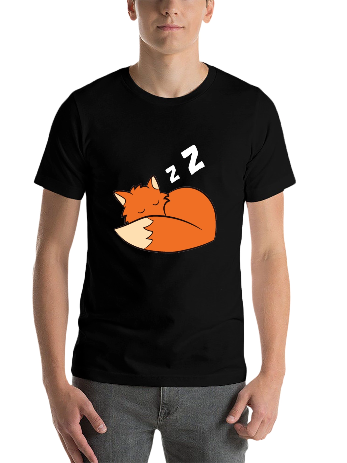 Black Sleeping Fox Graphic Tee - Soft Cotton Comfort view 7