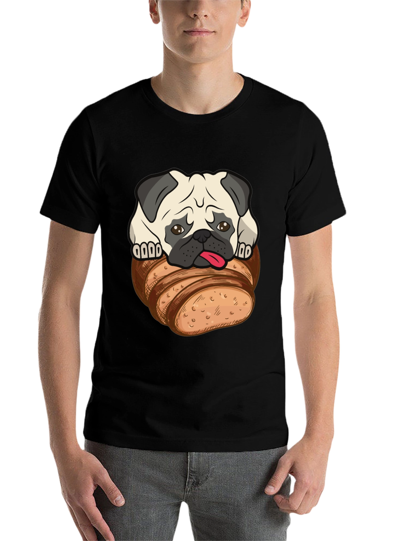 Black Pug in Bread Loaf Graphic T-Shirt view 7