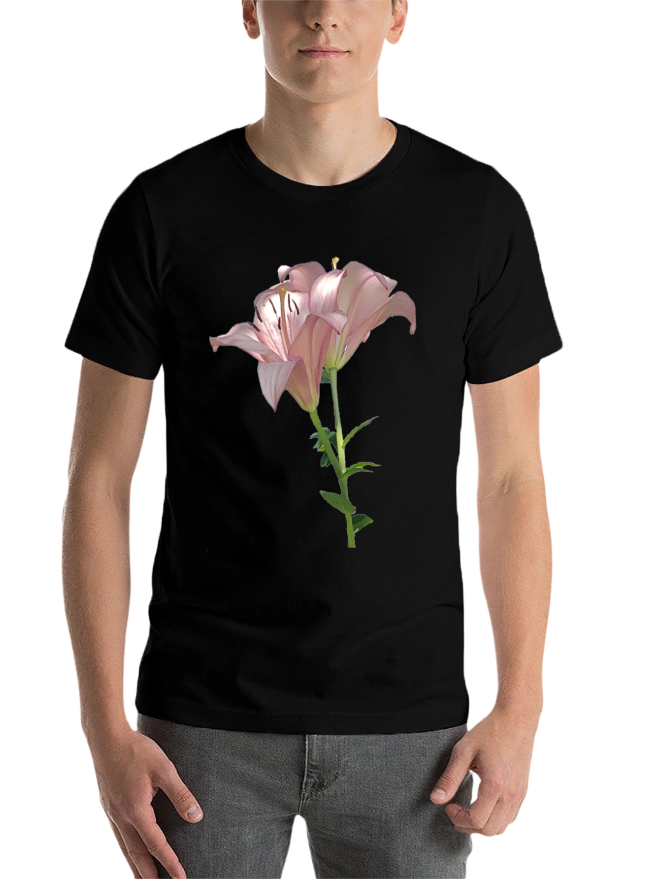 Black Floral Lily Graphic Tee - Soft Cotton Blend view 7