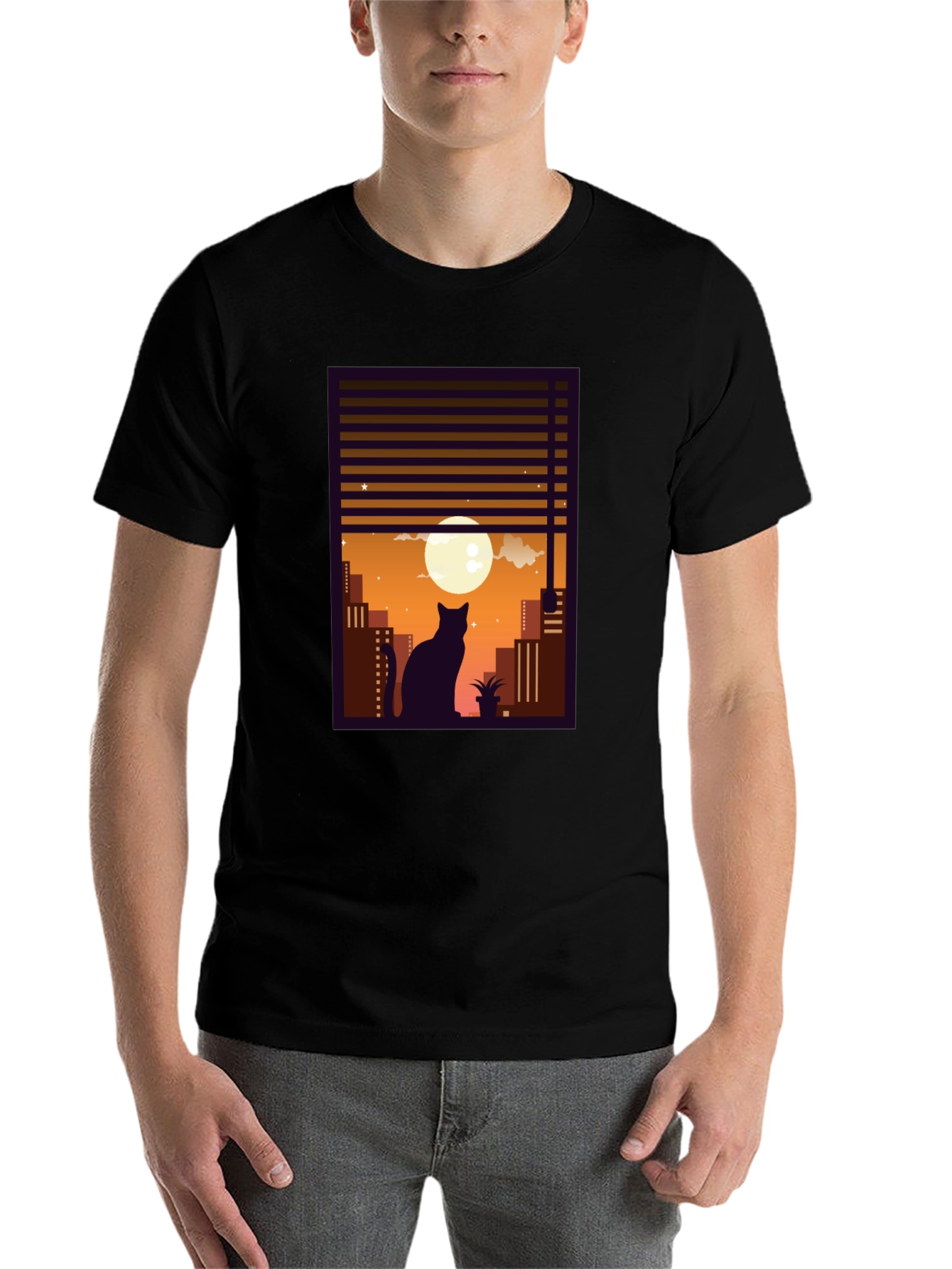 Black Urban Cat Silhouette T-Shirt view 7