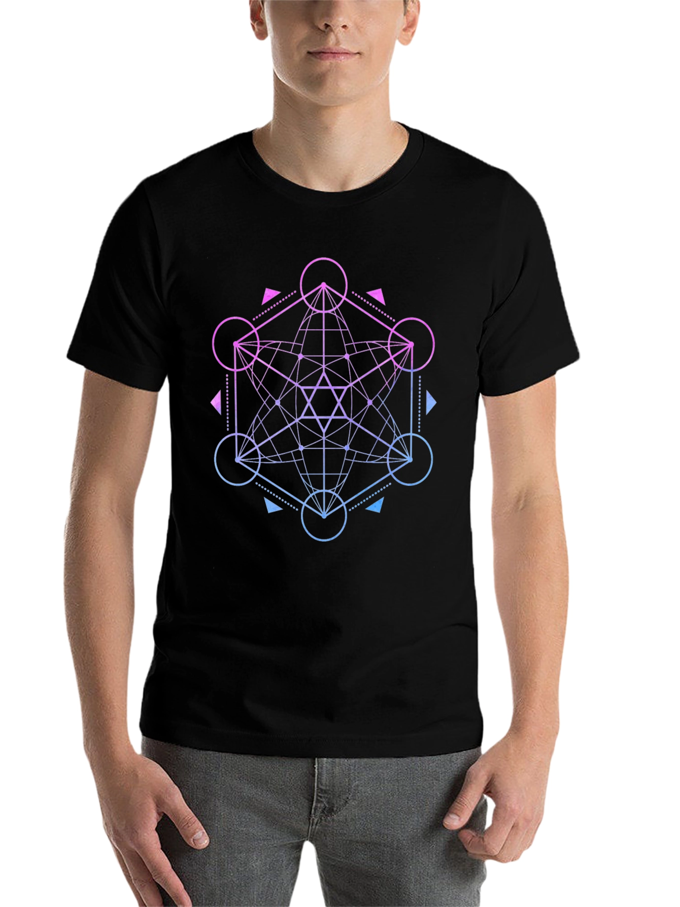 Black Geometric Metatron's Cube T-Shirt view 7