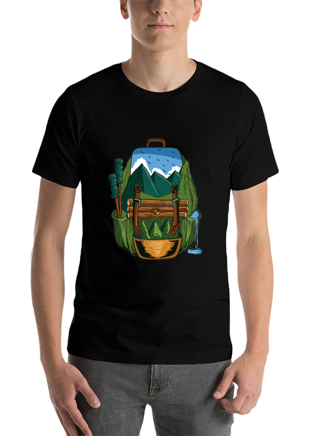 Black Nature Backpack T-Shirt: Adventure Ready view 7