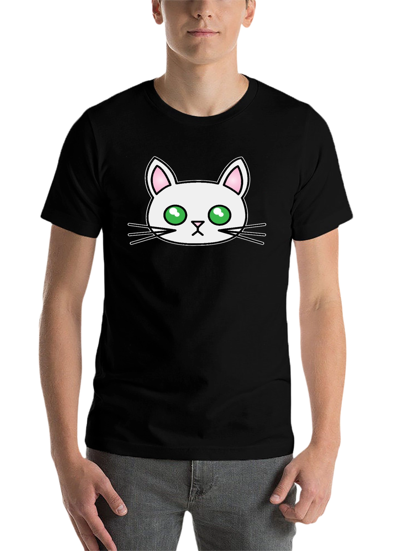 Black Cute Cat Graphic Tee - Men's Black T-Shirt view 7