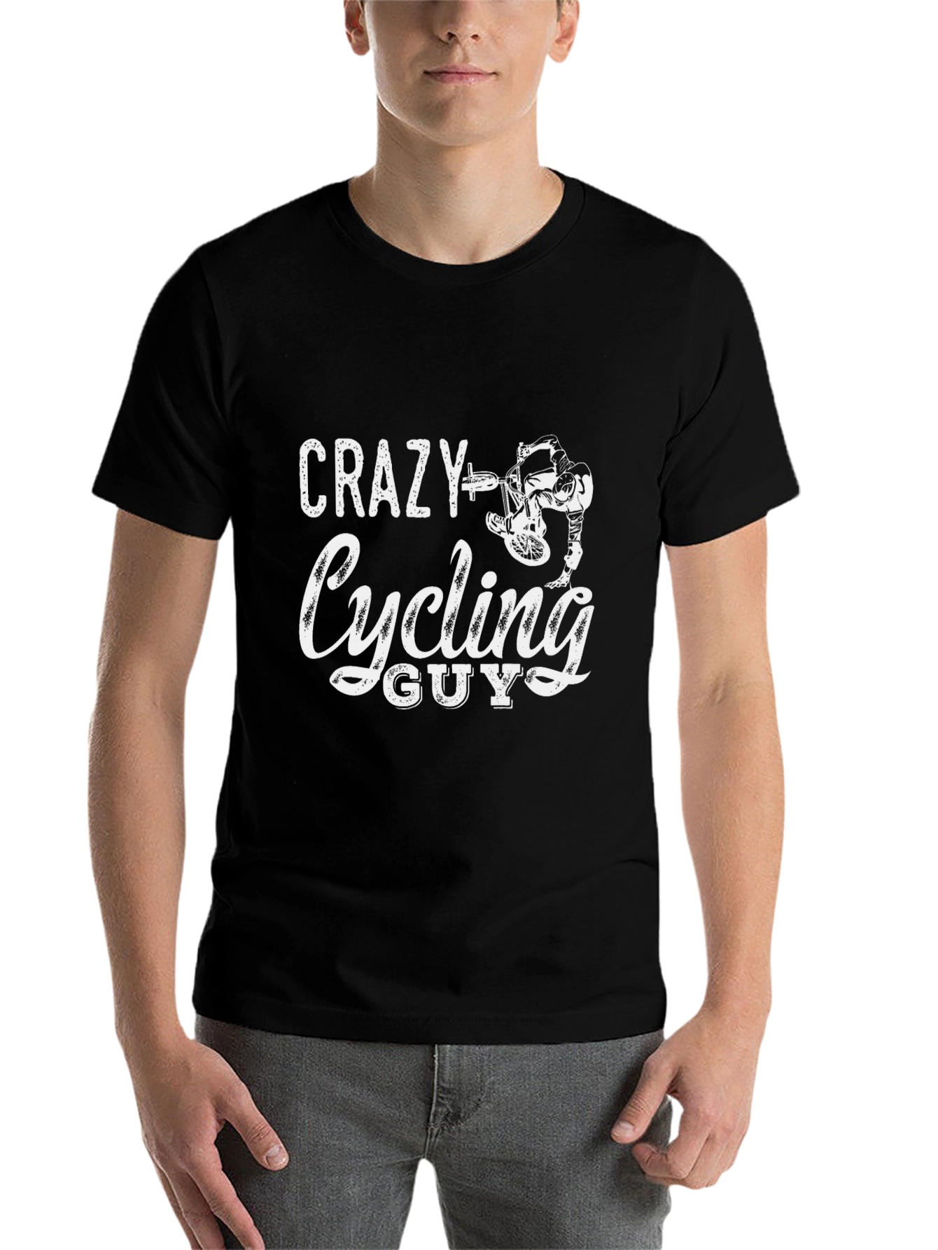 Black Crazy Cycling Guy Black T-Shirt view 7