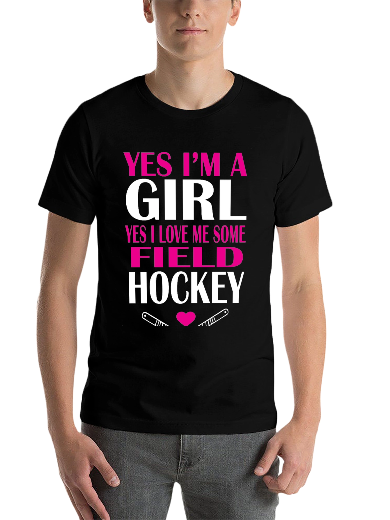Black Yes I'm A Girl Field Hockey T-Shirt view 7