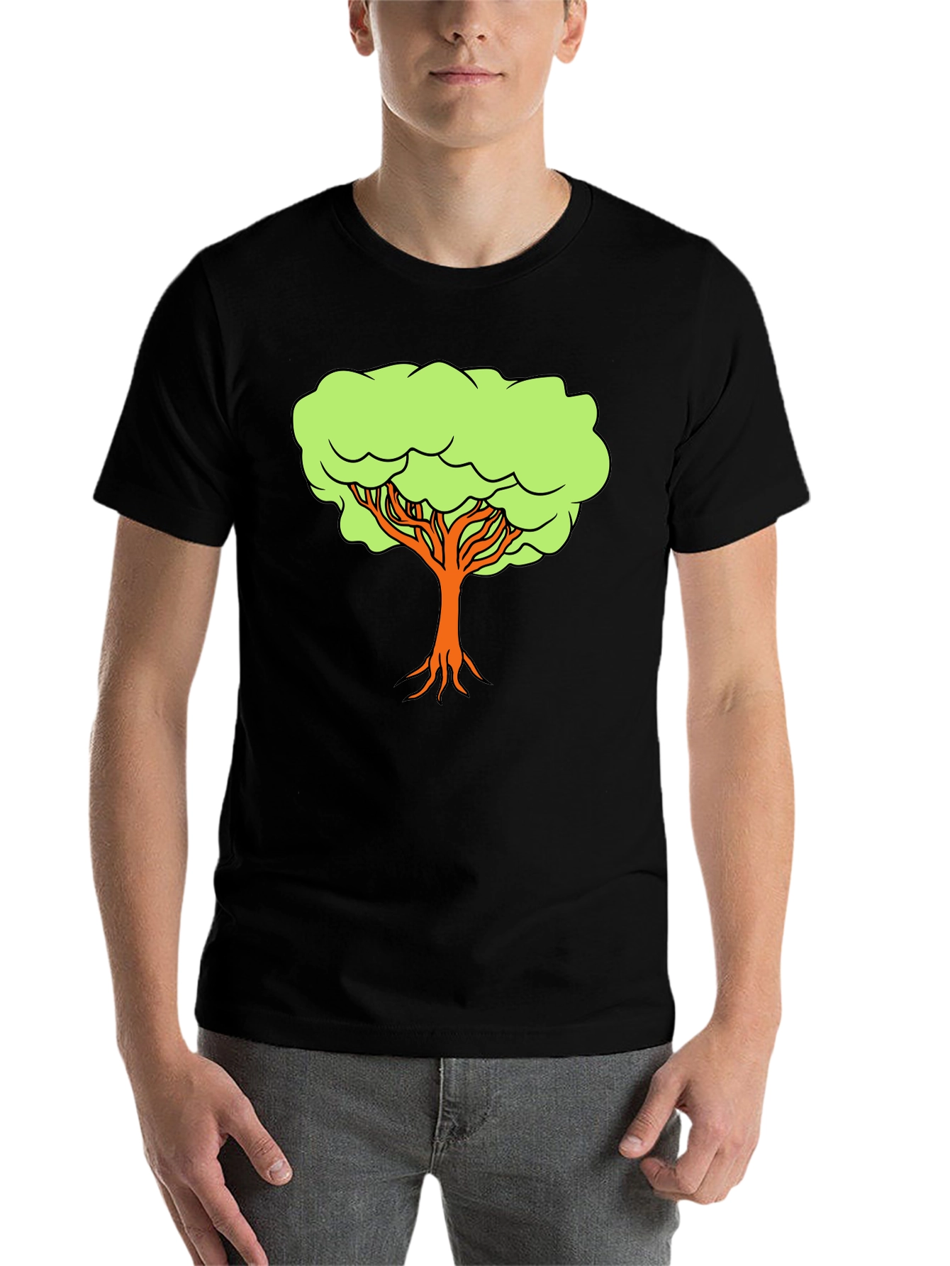 Black Cartoon Tree Graphic Tee - Black Casual Shirt view 7
