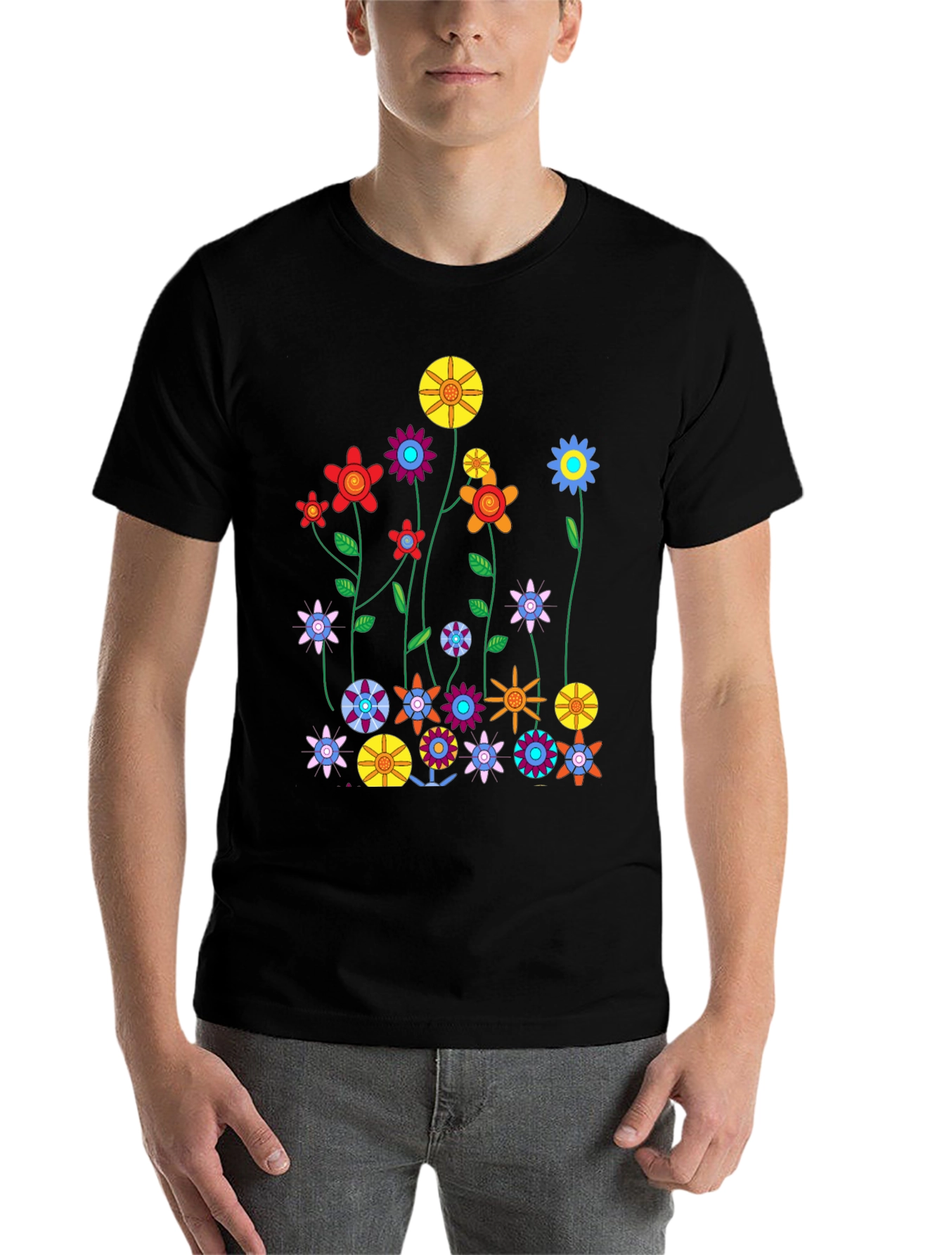 Black Floral Graphic Print Crew Neck T-Shirt view 7