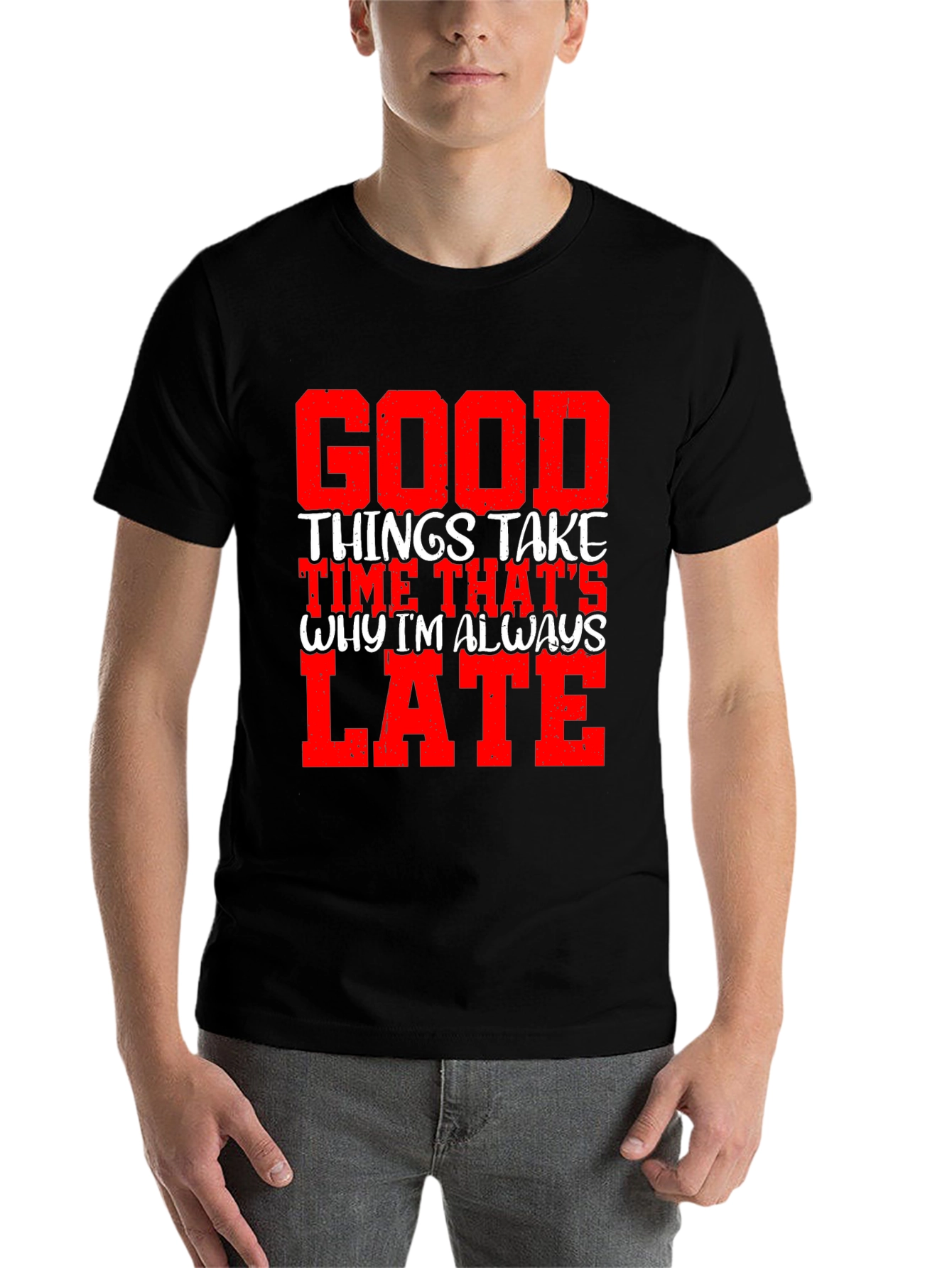 Black Good Things Take Time Men's Graphic Tee view 7