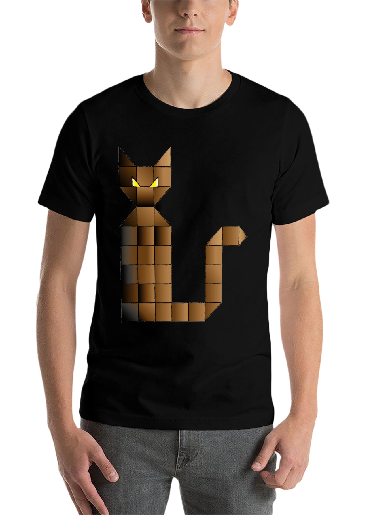 Black Pixel Cat Graphic Tee - Black Cotton Blend view 7