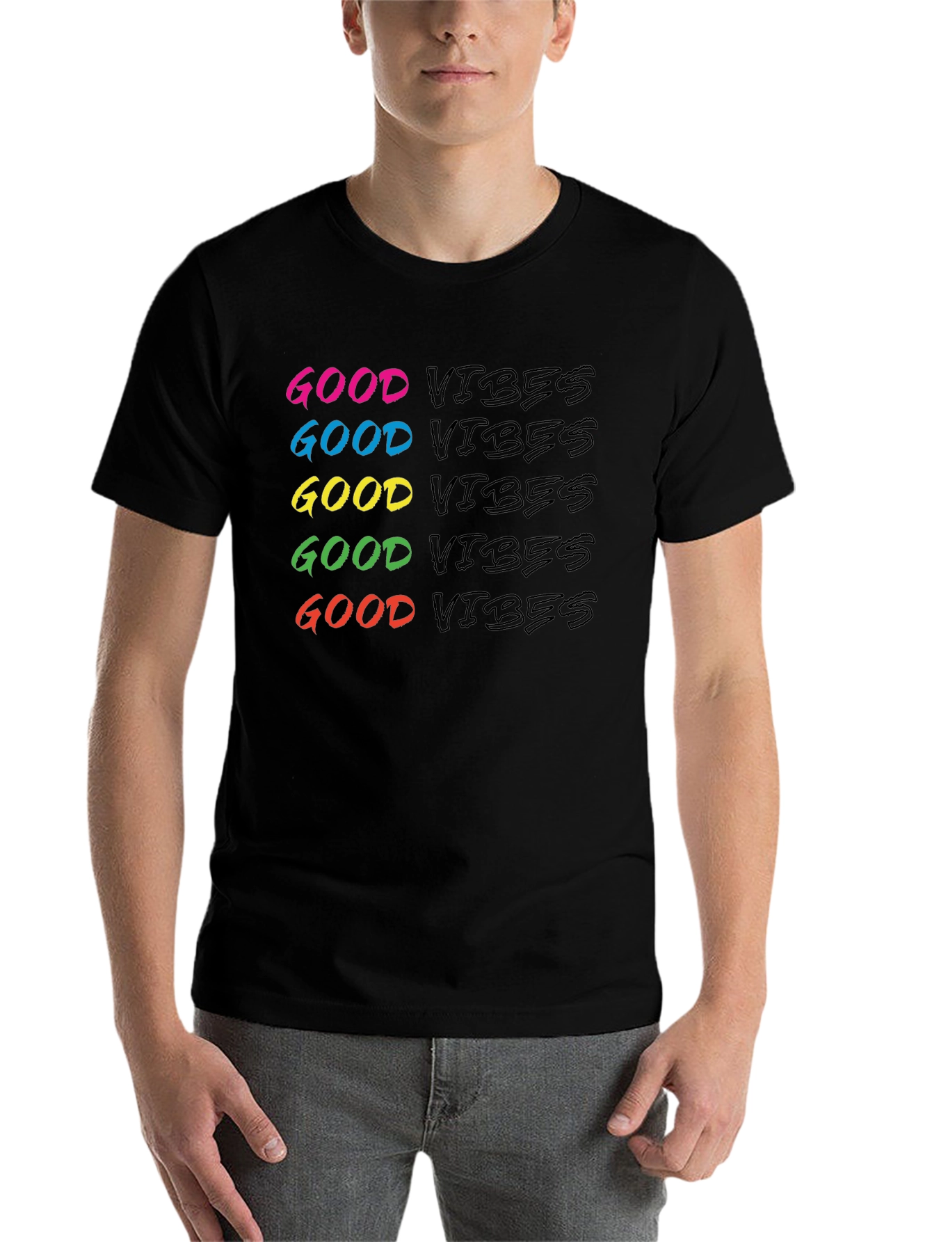 Black Good Vibes Graphic Tee - Men's Black Crew Neck view 7