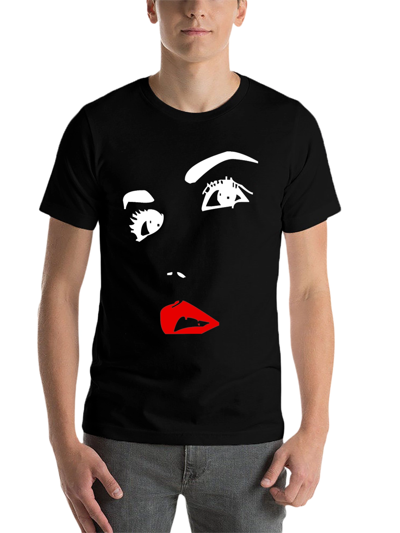 Black Abstract Face Graphic Tee - Modern Art Shirt view 7