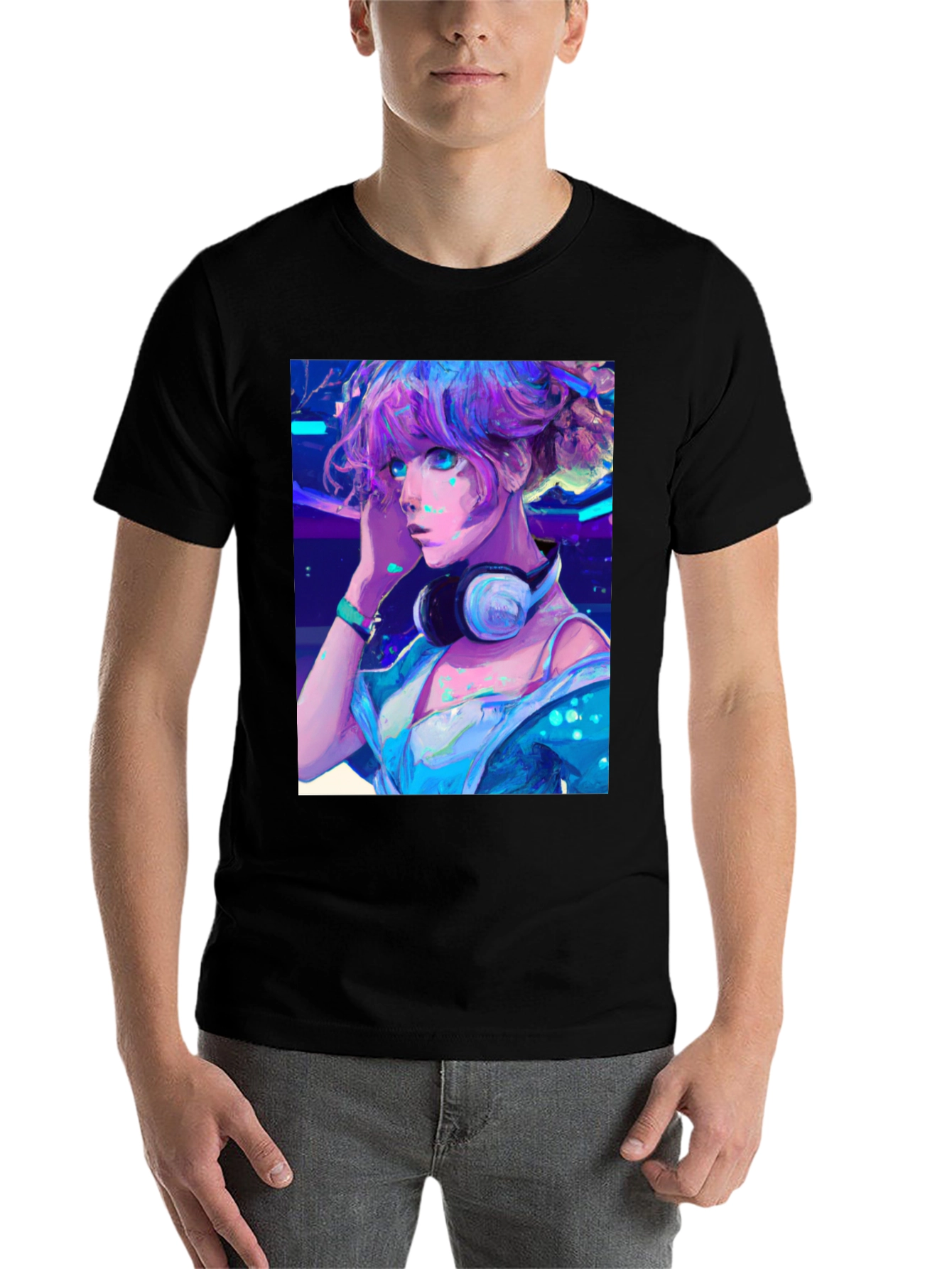 Black Anime Girl Graphic Tee - Cool Manga Shirt view 7