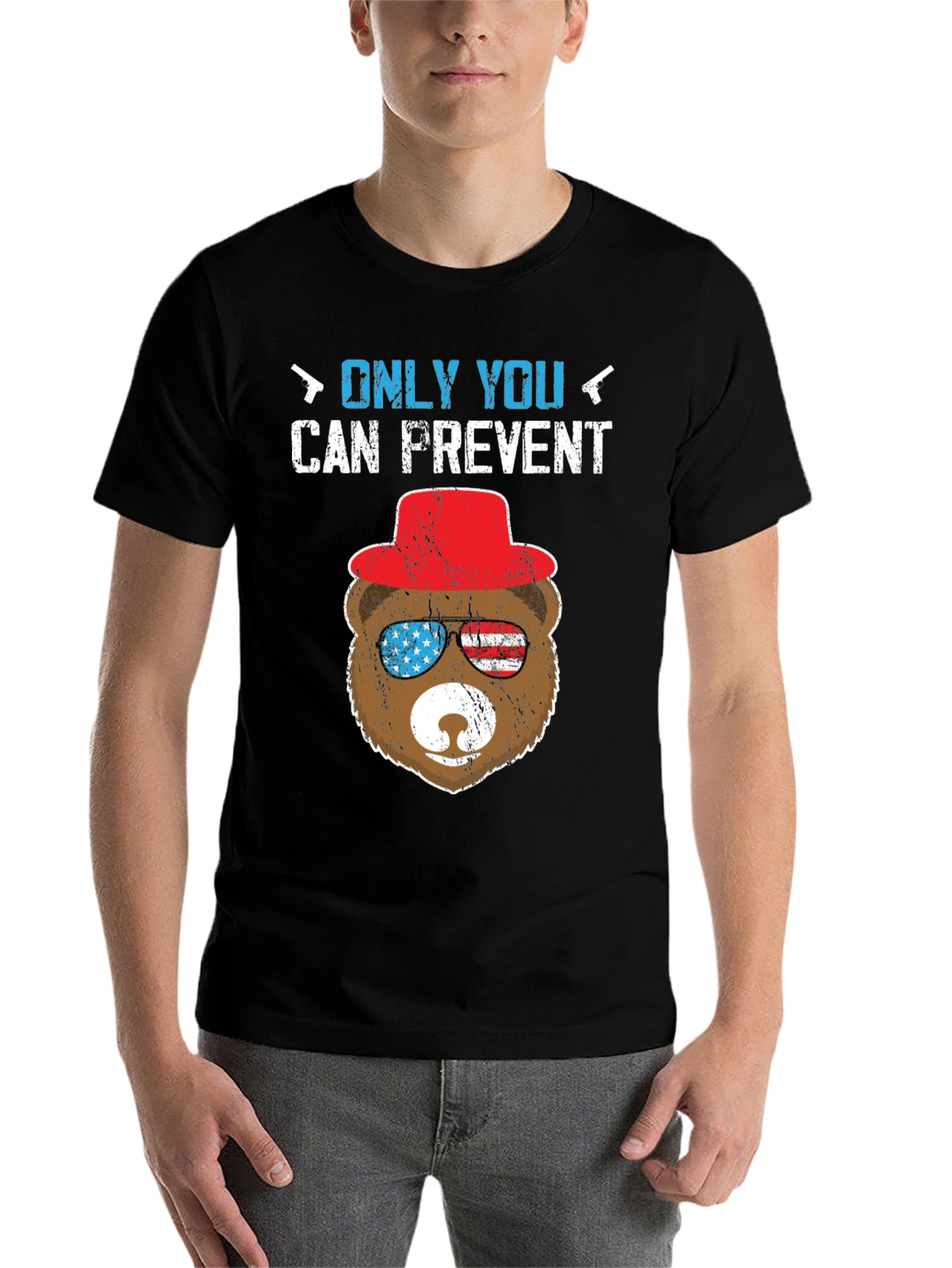 Black Patriotic Bear T-Shirt: Only YOU Prevent view 7