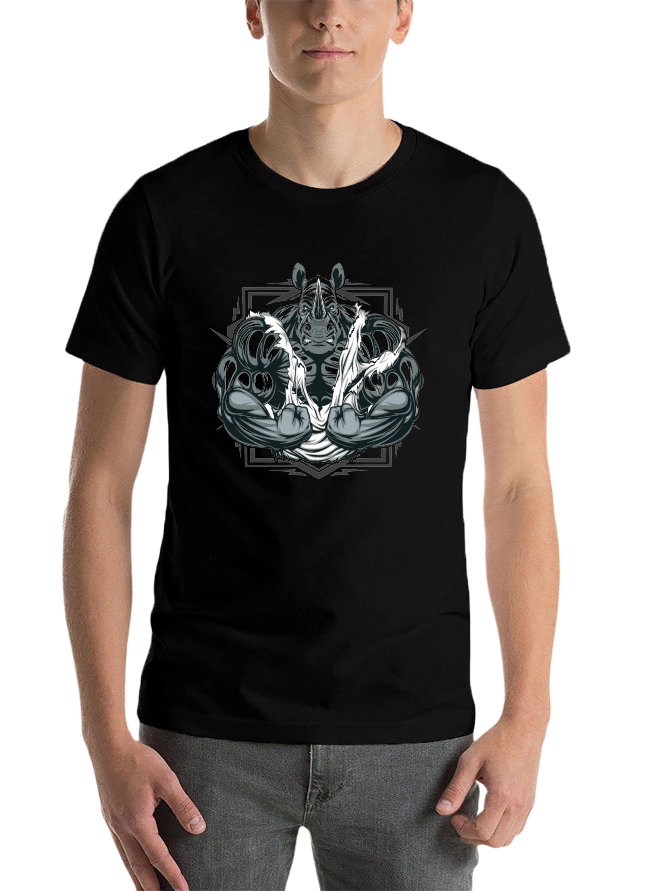 Black Rhino Bodybuilder Graphic T-Shirt - Black view 7