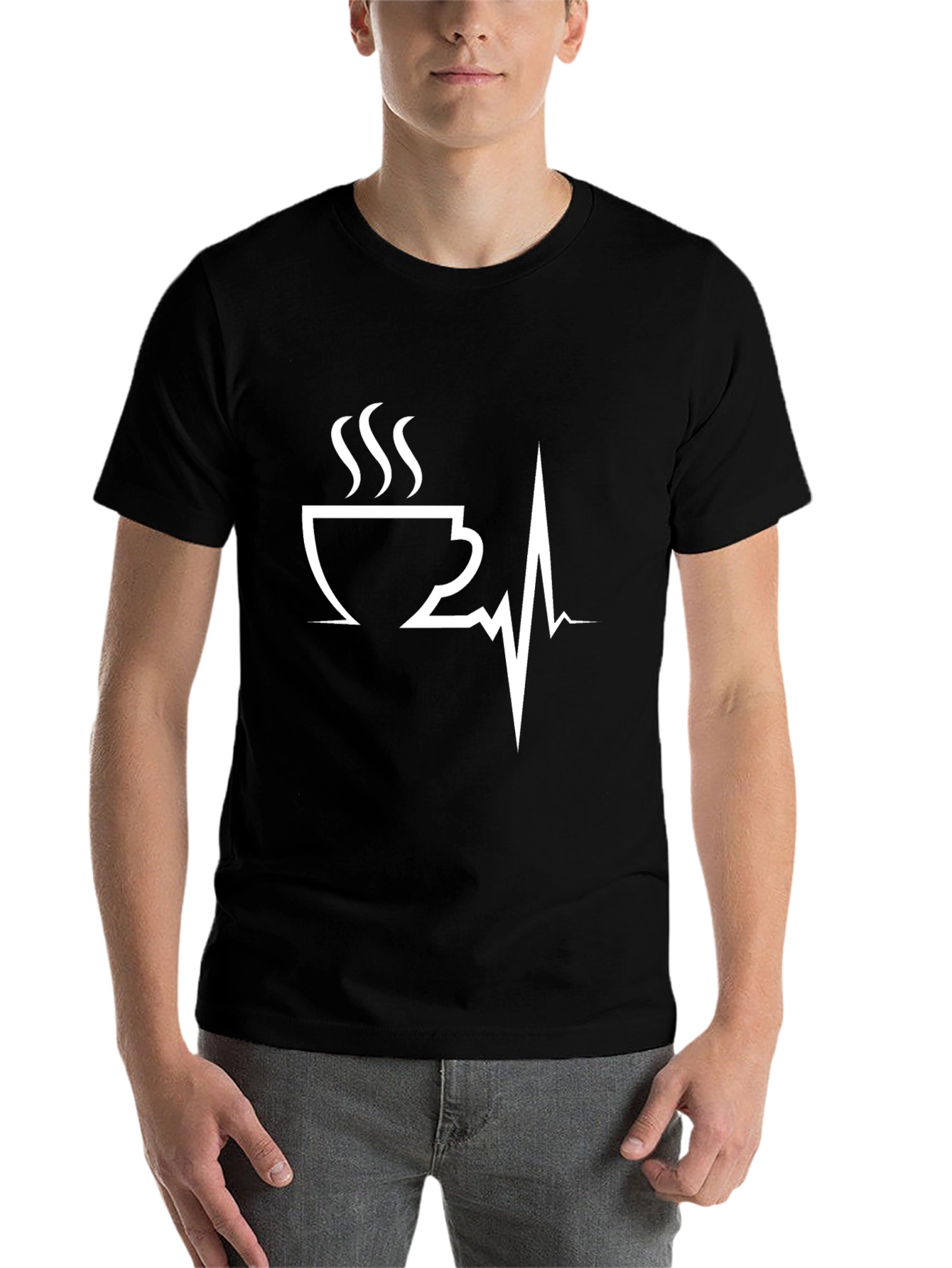 Black Coffee Heartbeat Graphic Tee - Caffeine Lover T-Shirt view 7