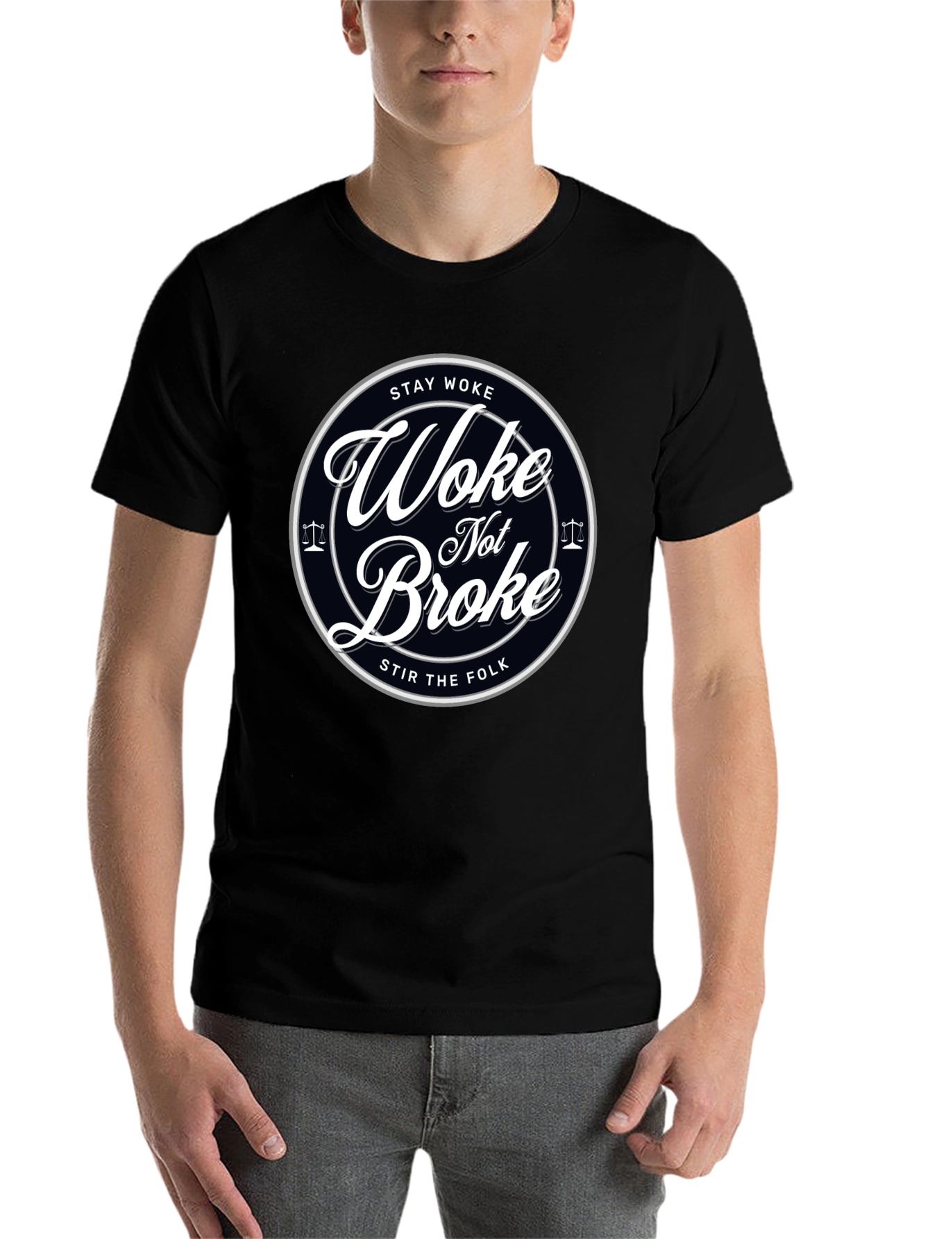Black Stay Woke Not Broke Graphic T-Shirt - Trendy Design view 7