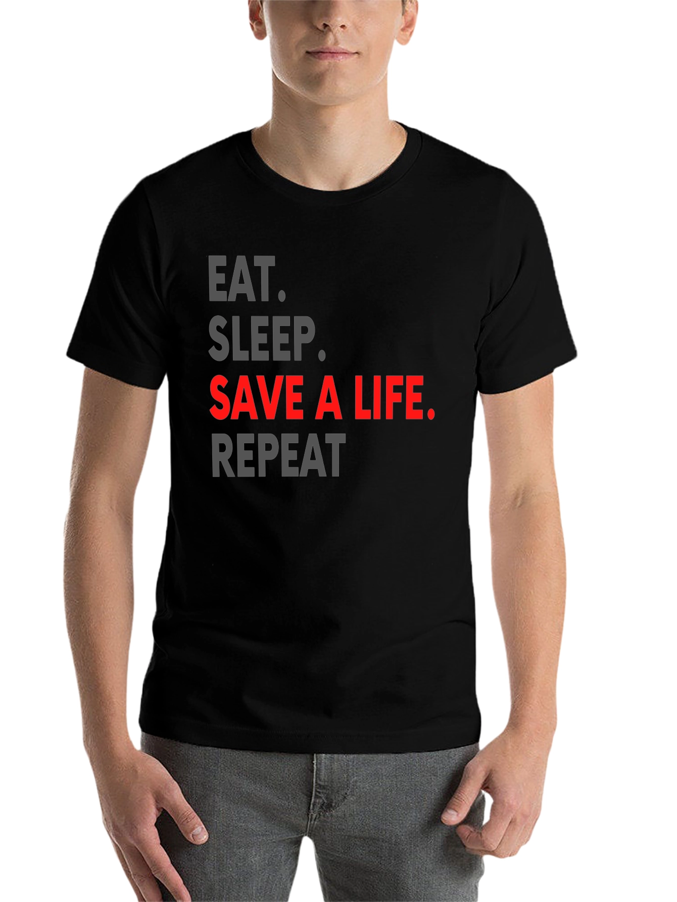 Black Eat Sleep Save a Life Repeat T-Shirt view 7