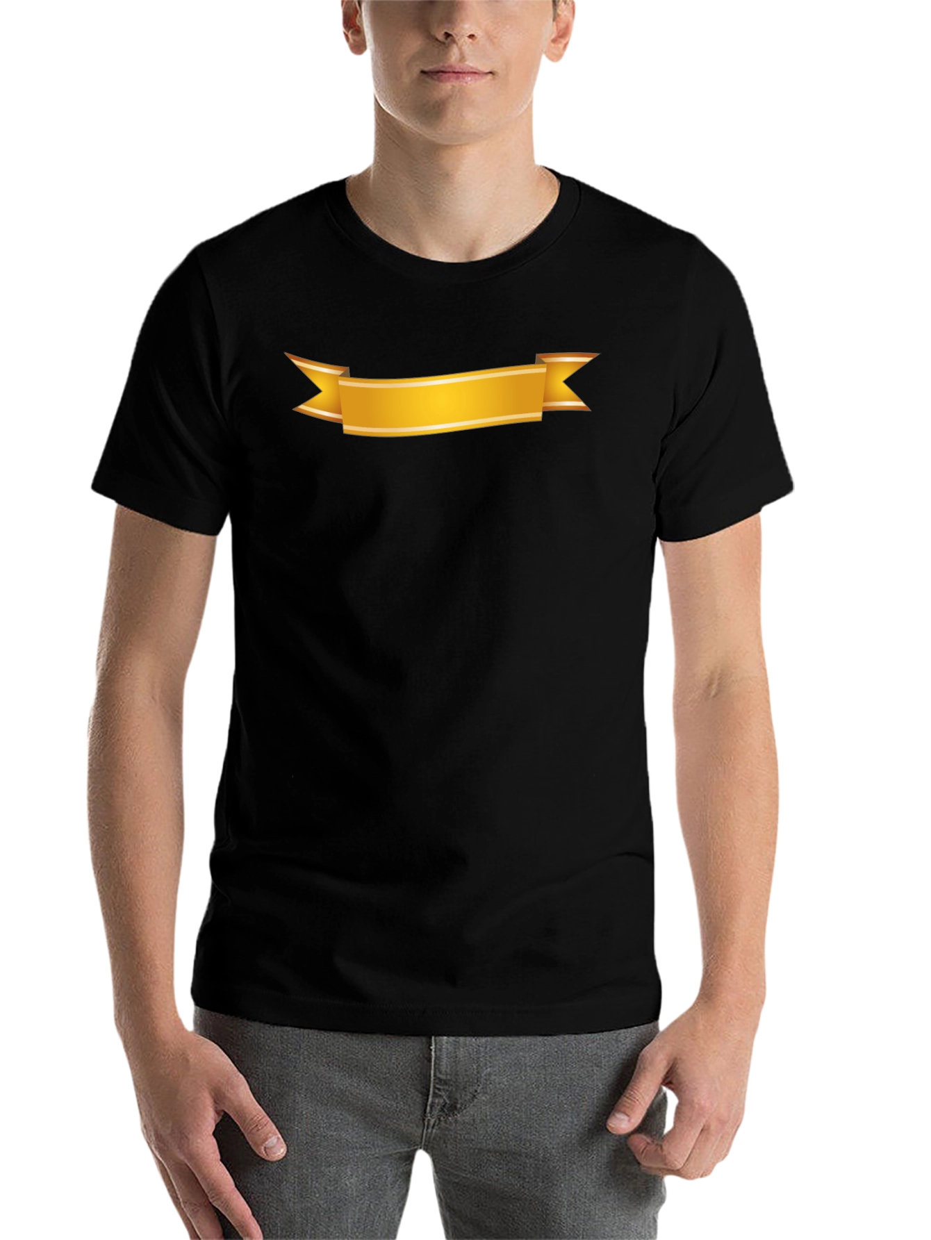 Black Men's Black T-Shirt with Gold Ribbon Design view 7