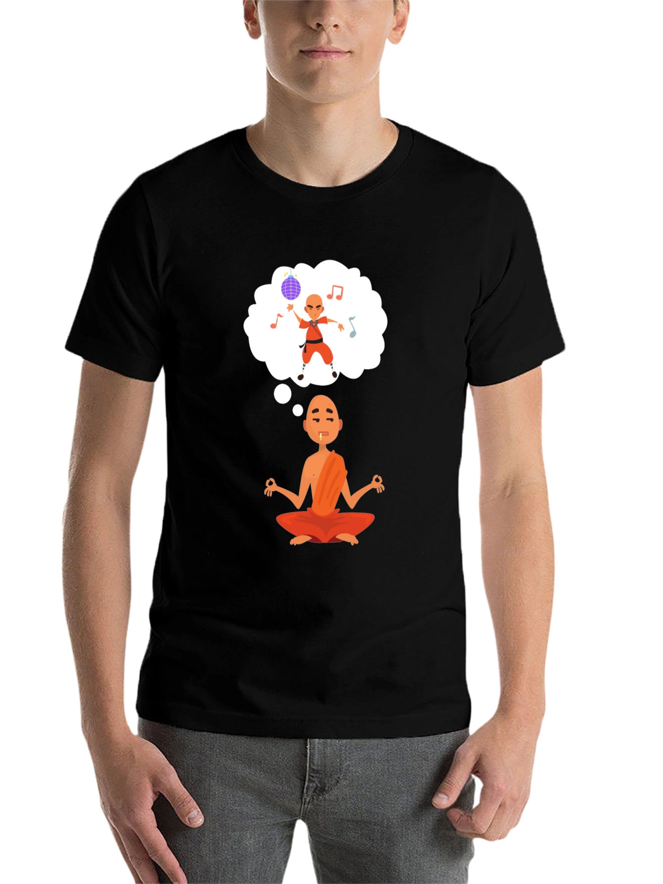 Black Meditating Monk T-Shirt - Dream of Dancing view 7