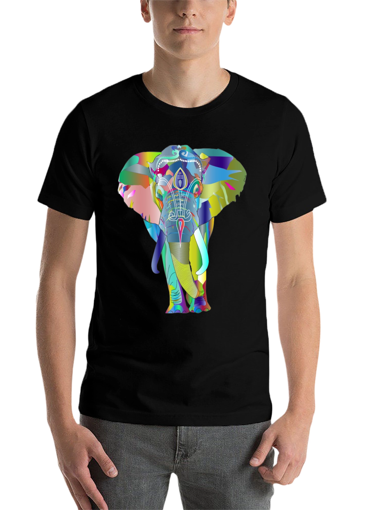 Black Colorful Elephant Graphic Tee - Unique Design view 7