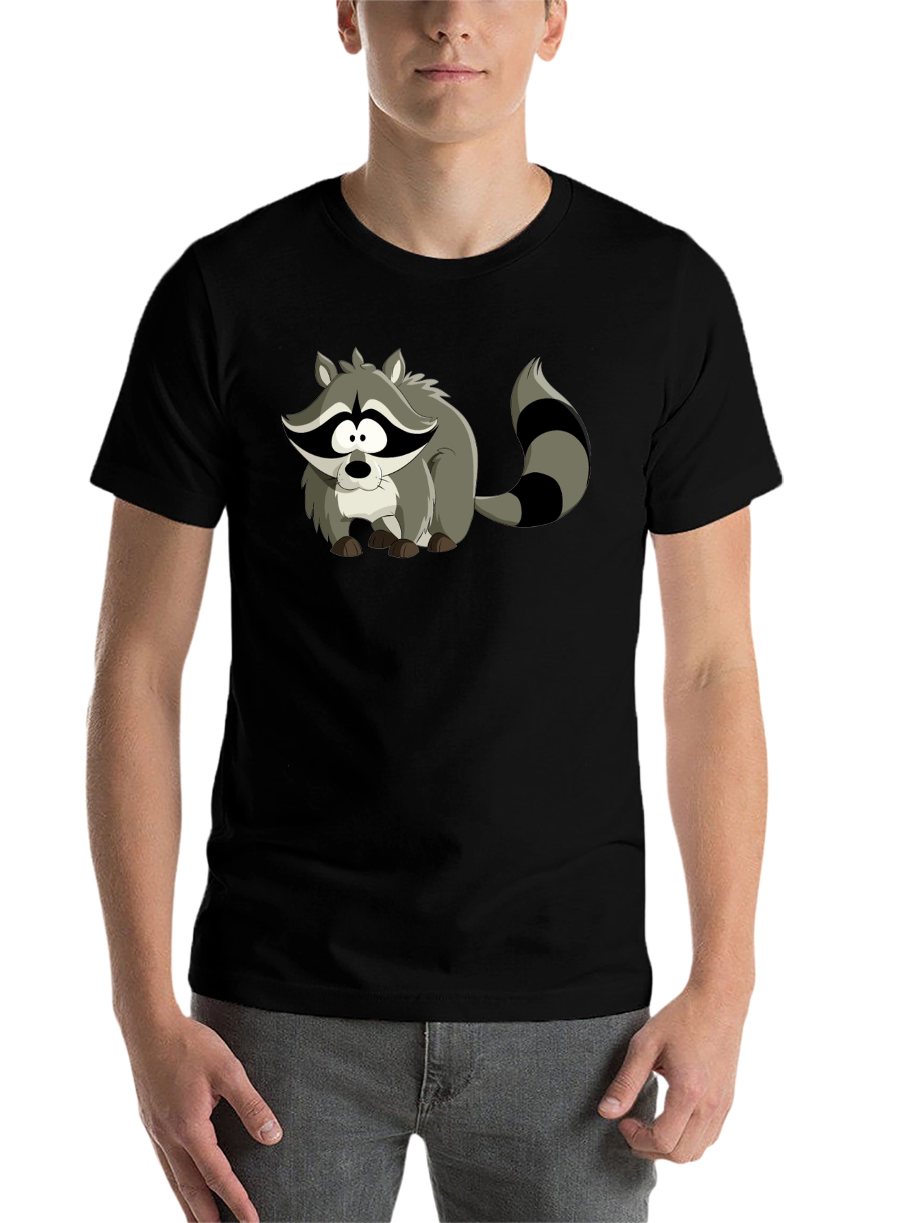 Black Cartoon Raccoon Black T-Shirt view 7