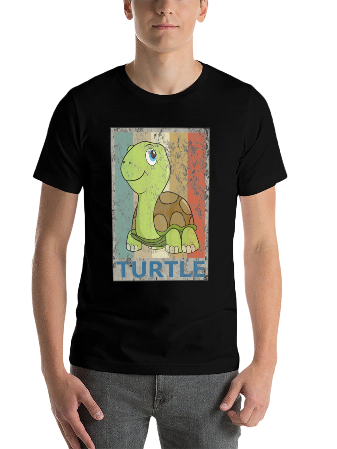 Black Retro Turtle Graphic Tee - Cute Cartoon Animal T-Shirt view 7