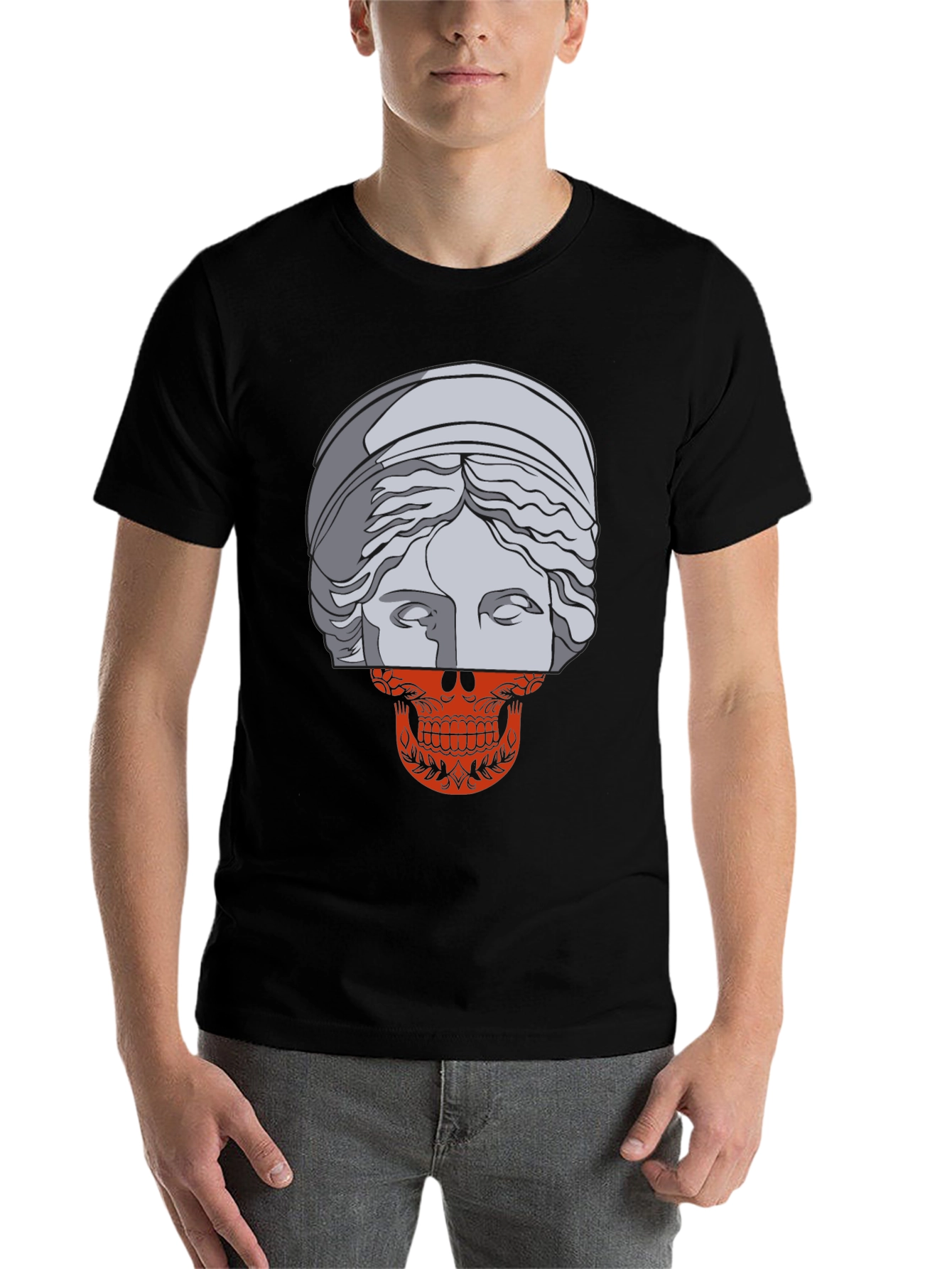 Black Skull Meets Statue Graphic Tee view 7