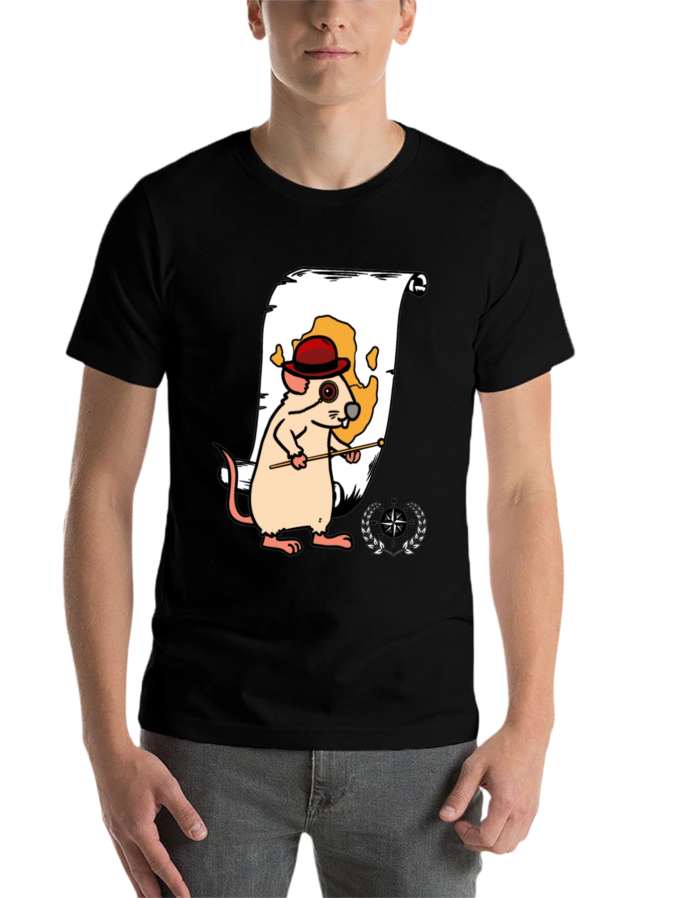 Black Cartoon Mouse Navigator Graphic Tee view 7