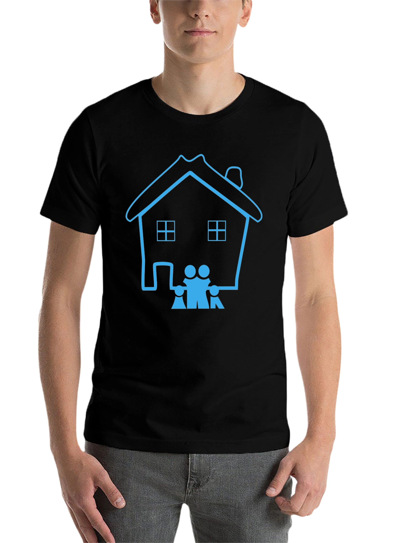 Black Family Home Graphic Tee - Classic Black Cotton T-Shirt view 7