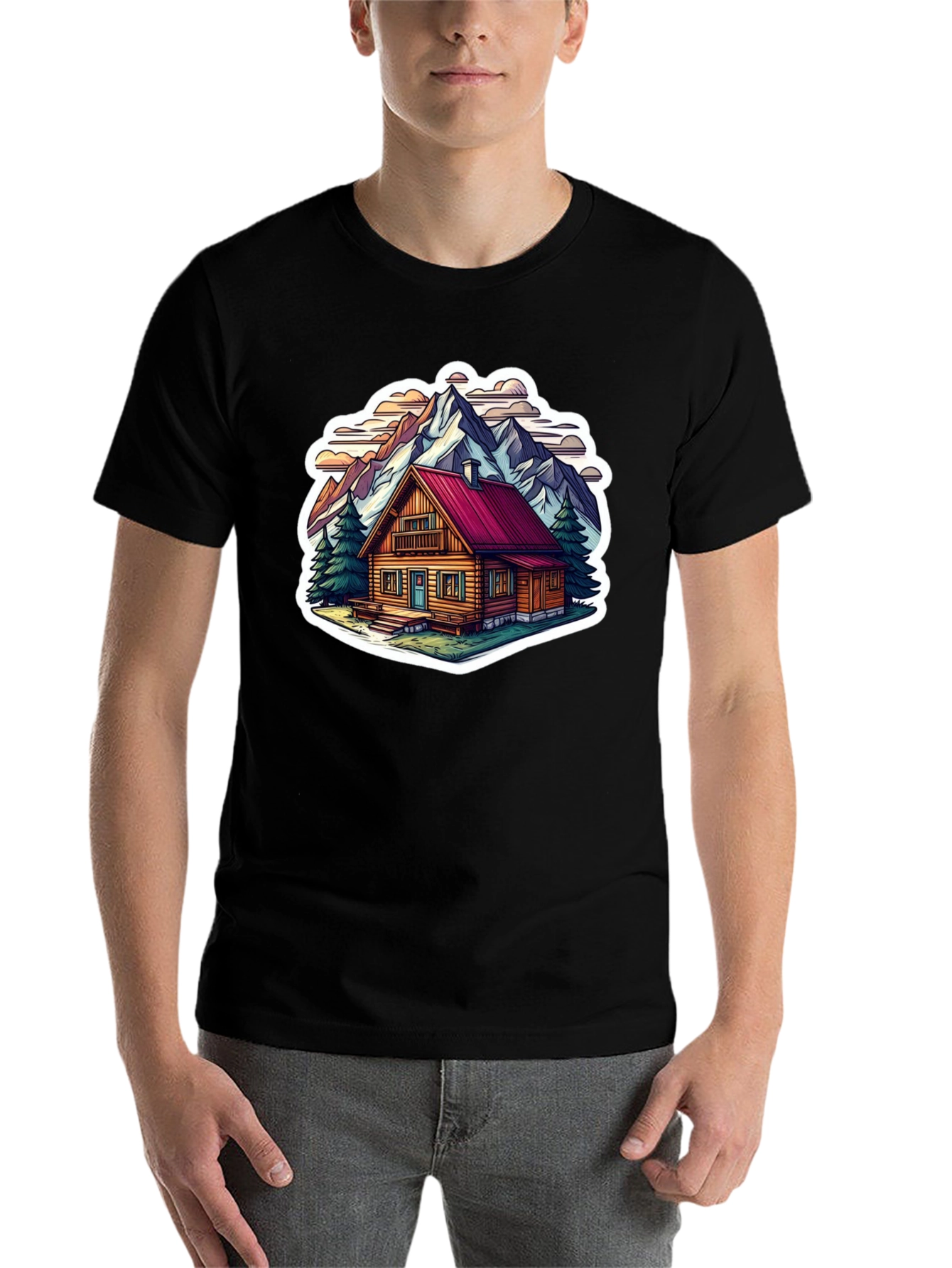 Black Cabin in the Mountains Graphic T-Shirt view 7