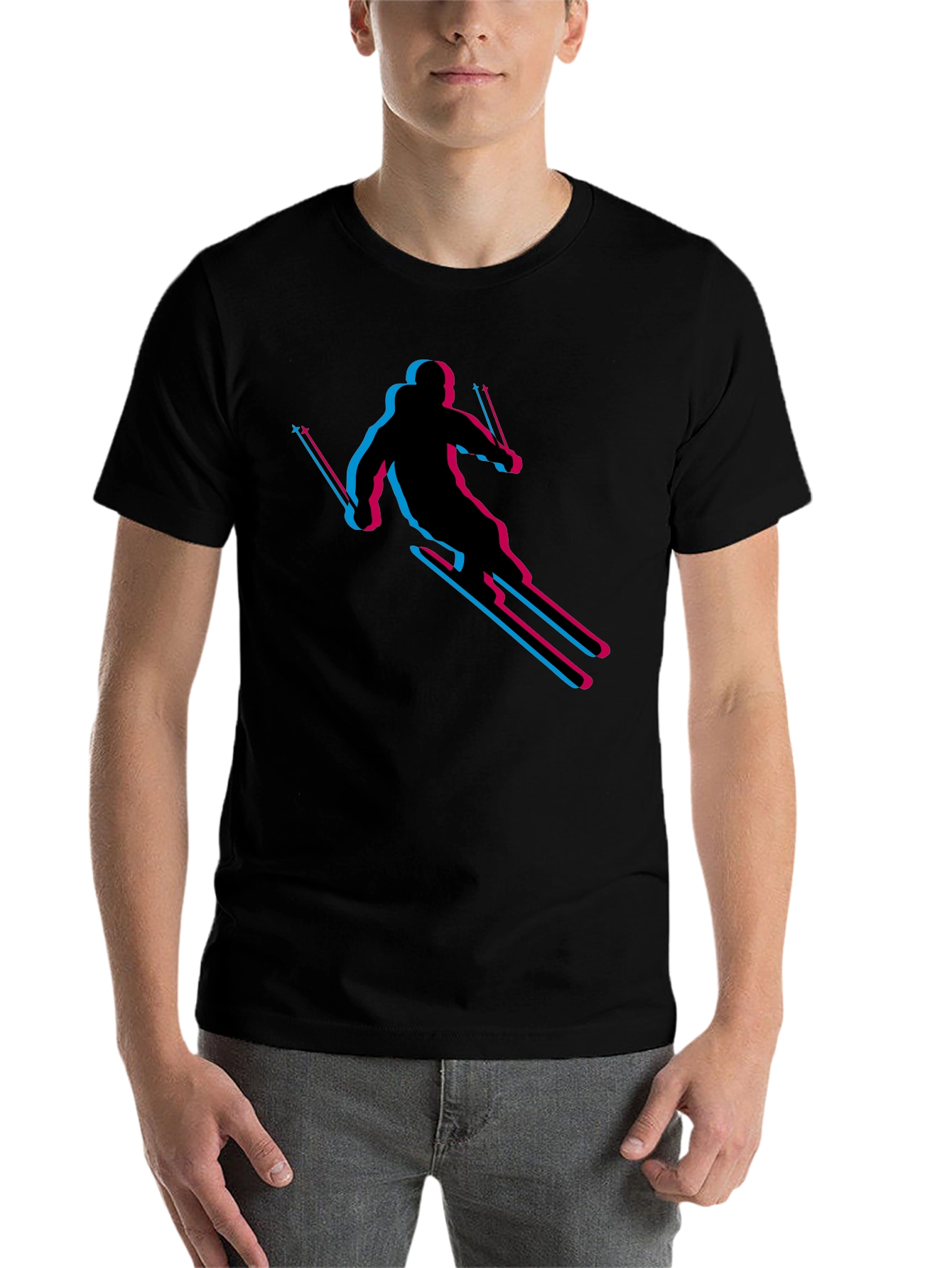 Black Retro Skiing T-Shirt - Black Cotton Blend view 7