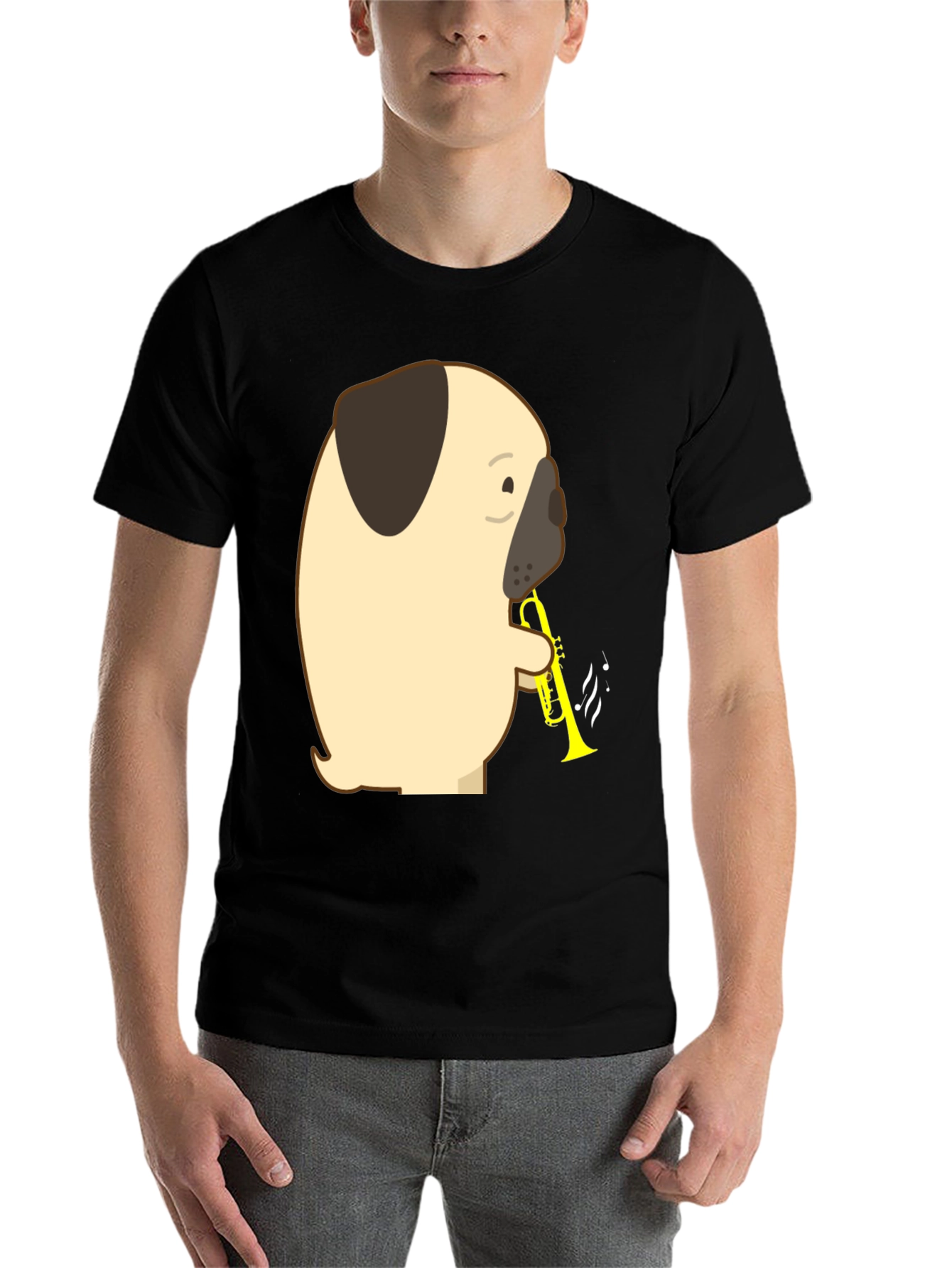 Black Pug Trumpet T-Shirt - Musical Dog Tee view 7
