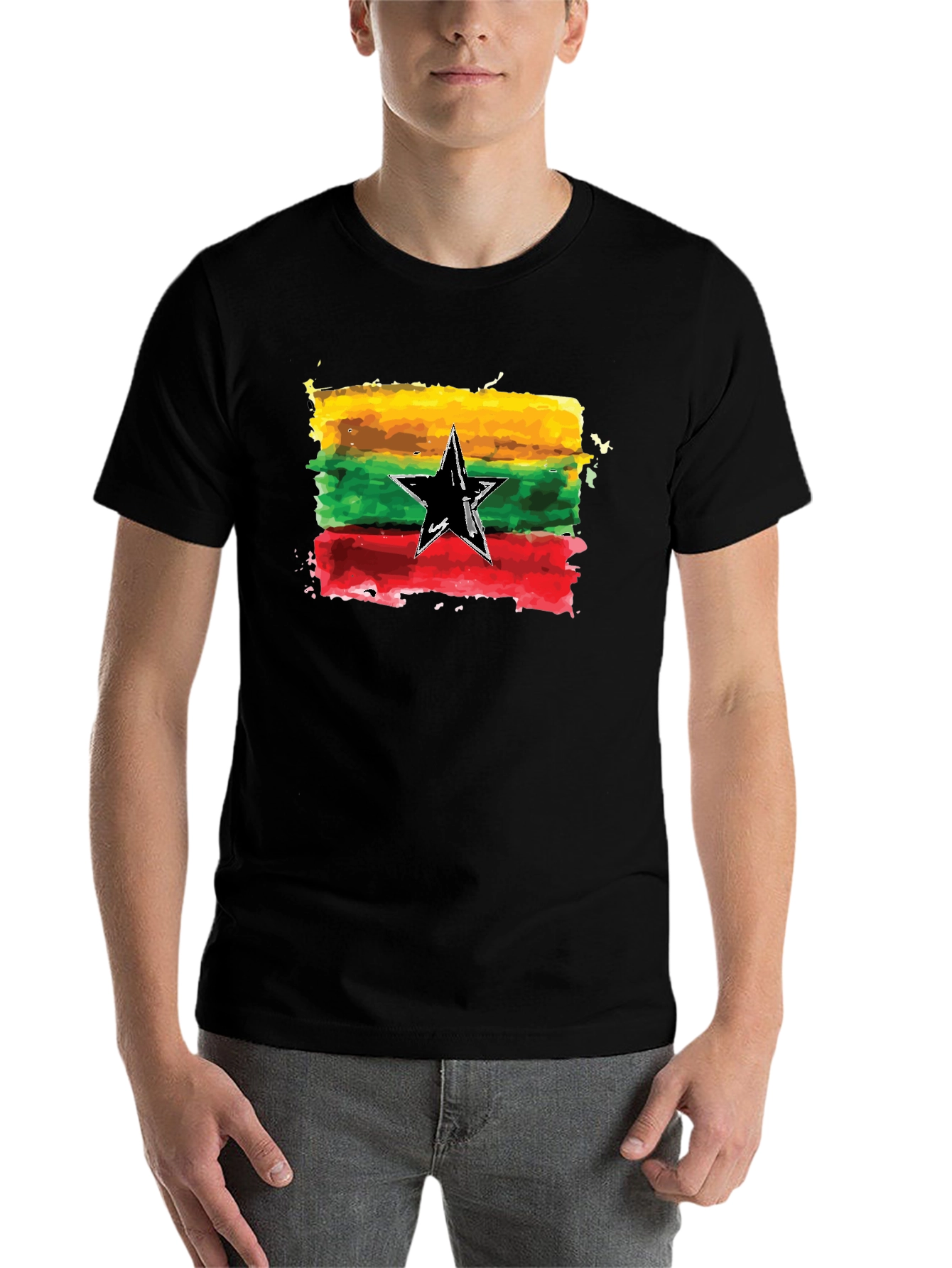 Black Ghana Flag Watercolor Graphic Tee view 7