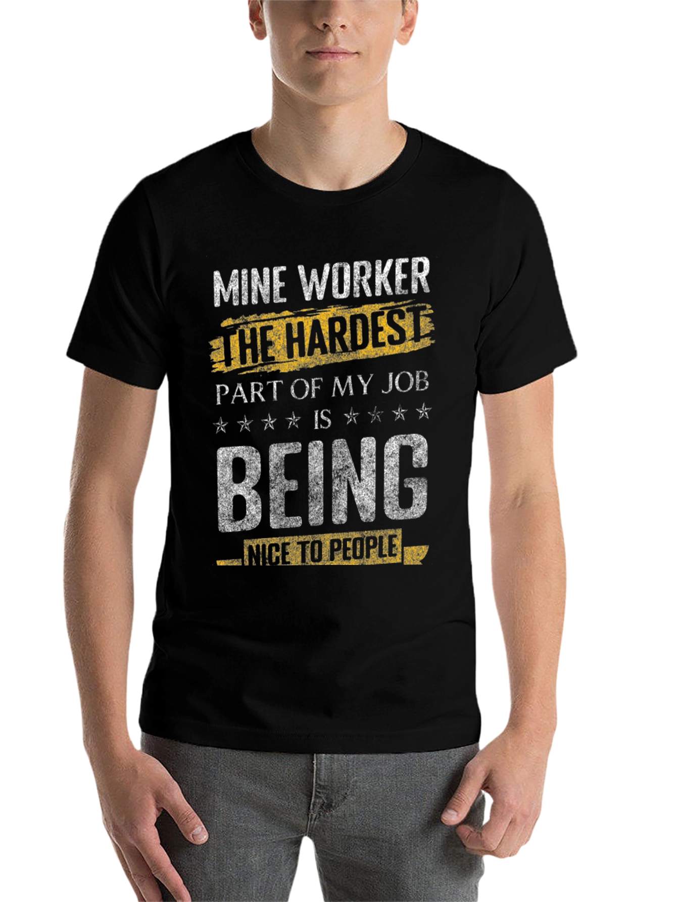 Black Mine Worker Funny T-Shirt - Hardest Part is Being Nice view 7