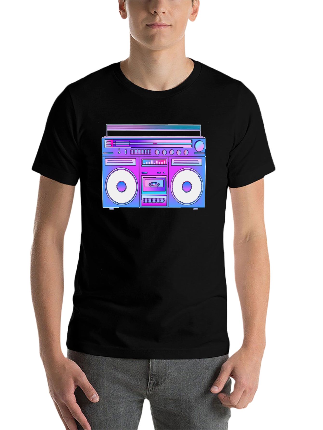 Black Retro Boombox T-Shirt - 80s Throwback Style view 7