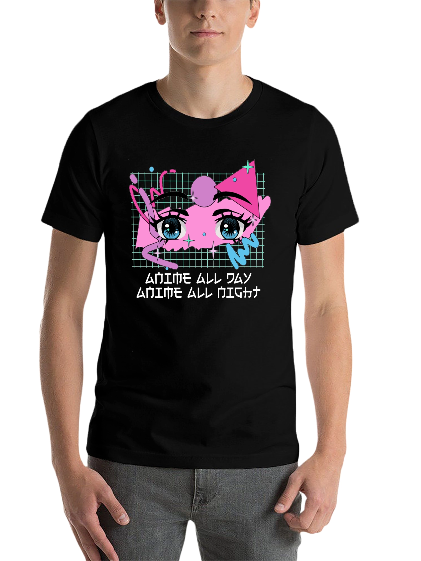 Black Anime All Night Graphic Tee view 7