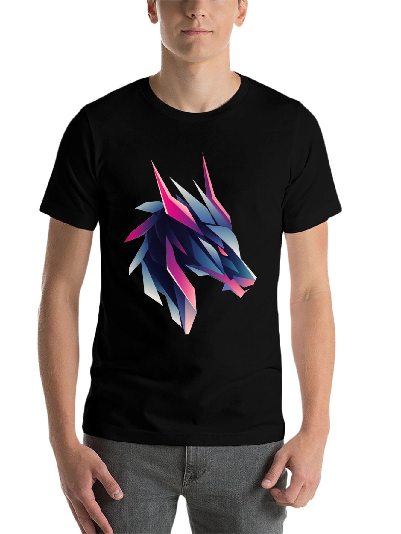 Black Geometric Wolf Graphic Tee - Bold & Modern view 7