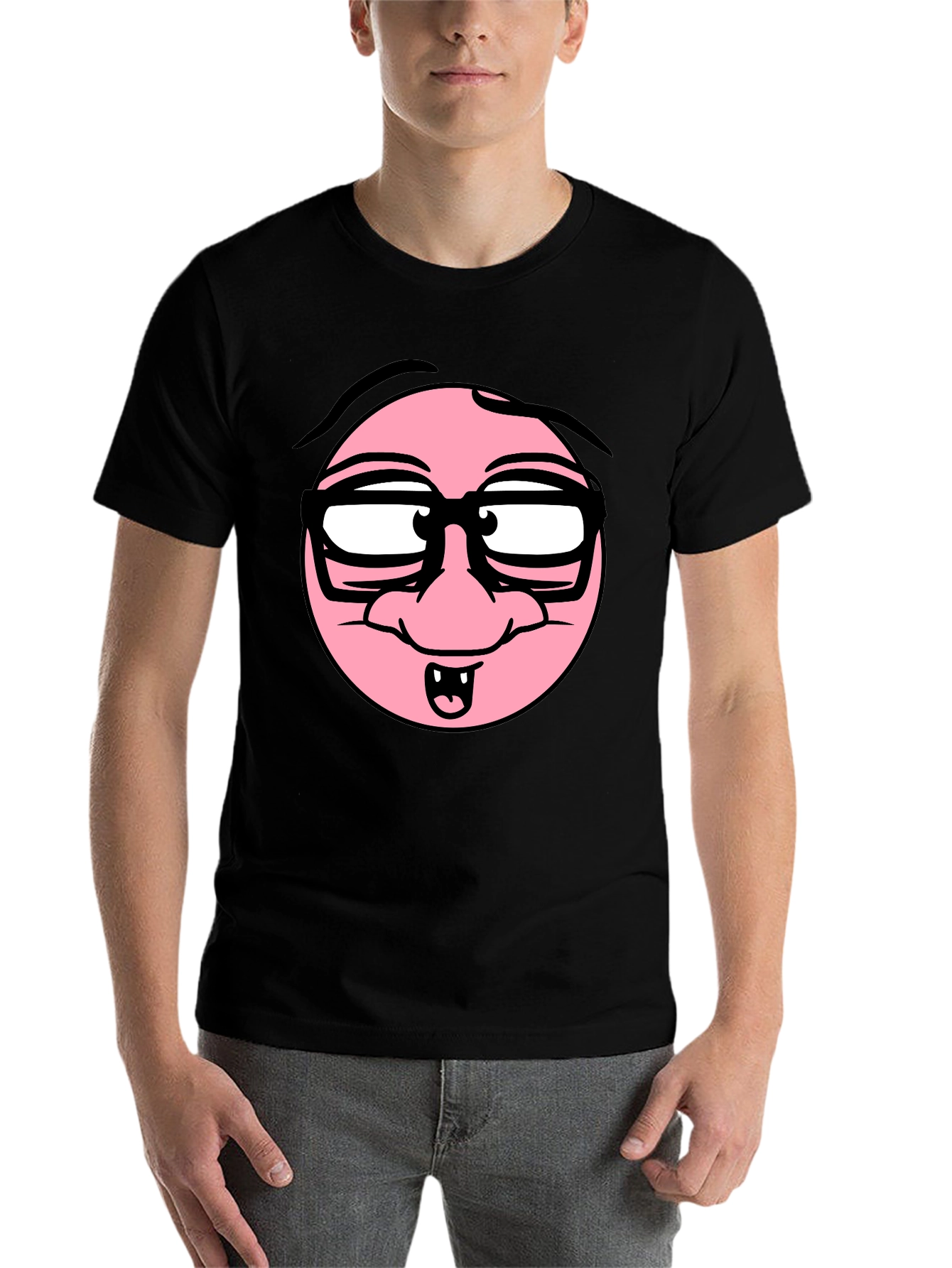 Black Funny Cartoon Face Black T-Shirt view 7