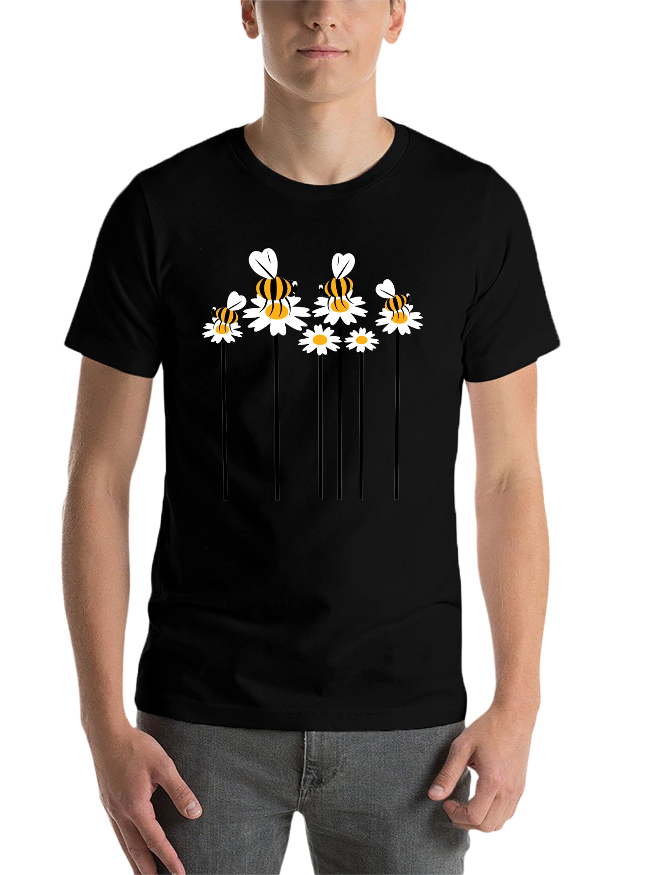Black Bee & Daisy Graphic Tee - Black Cotton Blend view 7
