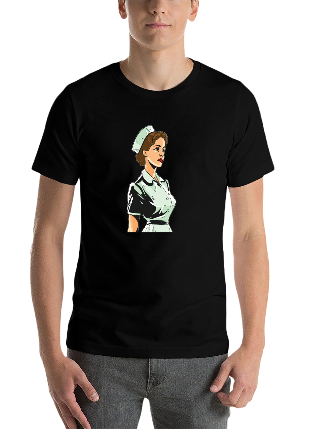 Black Retro Nurse Graphic Tee - Black Cotton Blend view 7