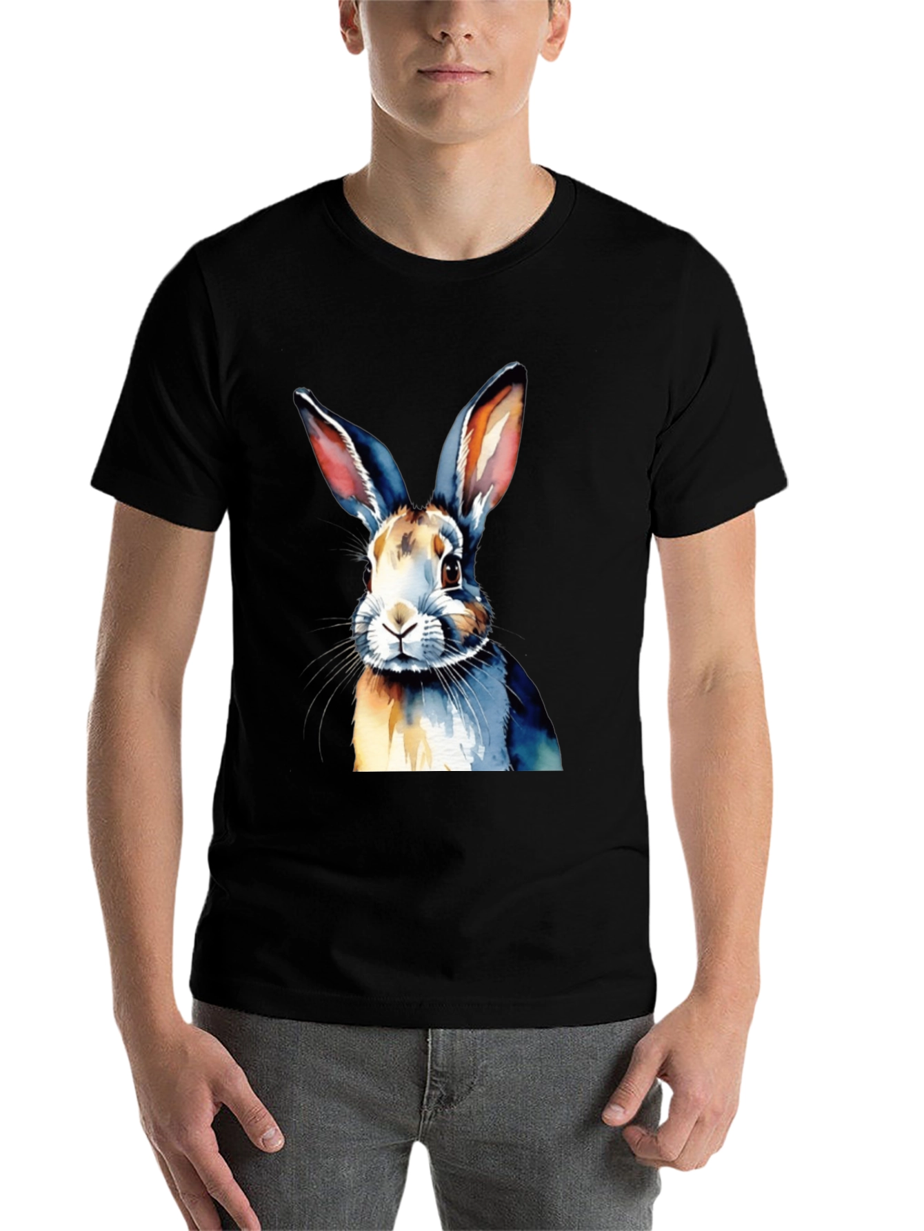Black Watercolor Rabbit Graphic Tee view 7